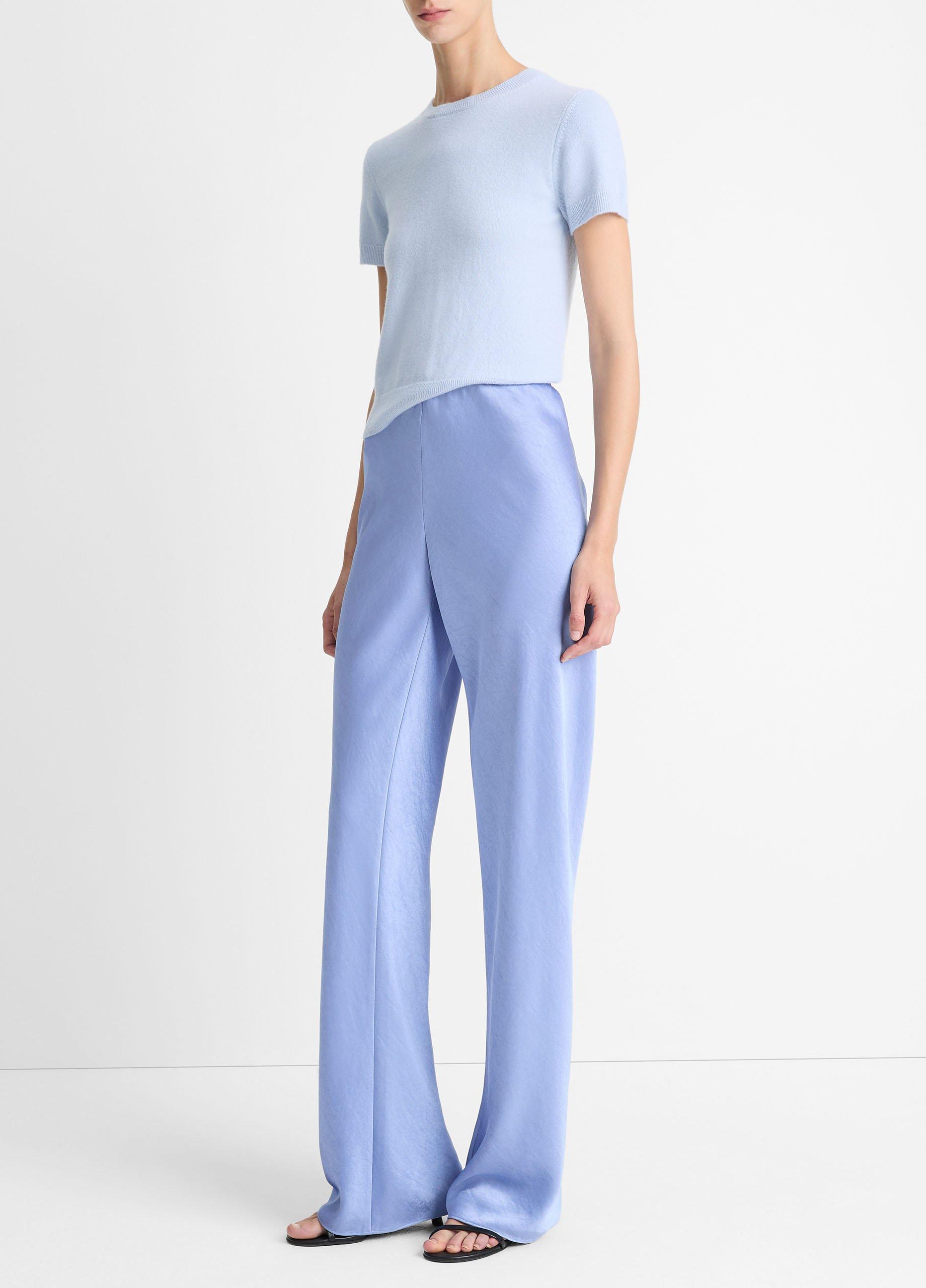 ◆SATUR◆ W Denver Banding Half Pants Light Blue SA242WPT10L SATUR】Women's Denver Banding Half Pants Blue Stripe