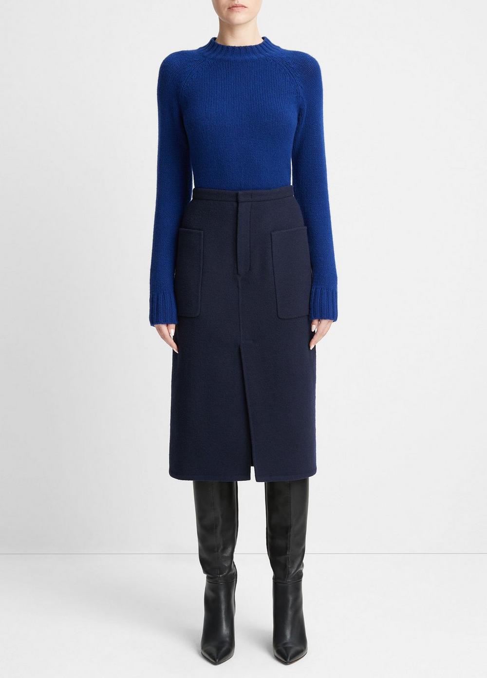 Brushed Wool-Blend Pencil Skirt, Deep Caspian, Size 4 Vince