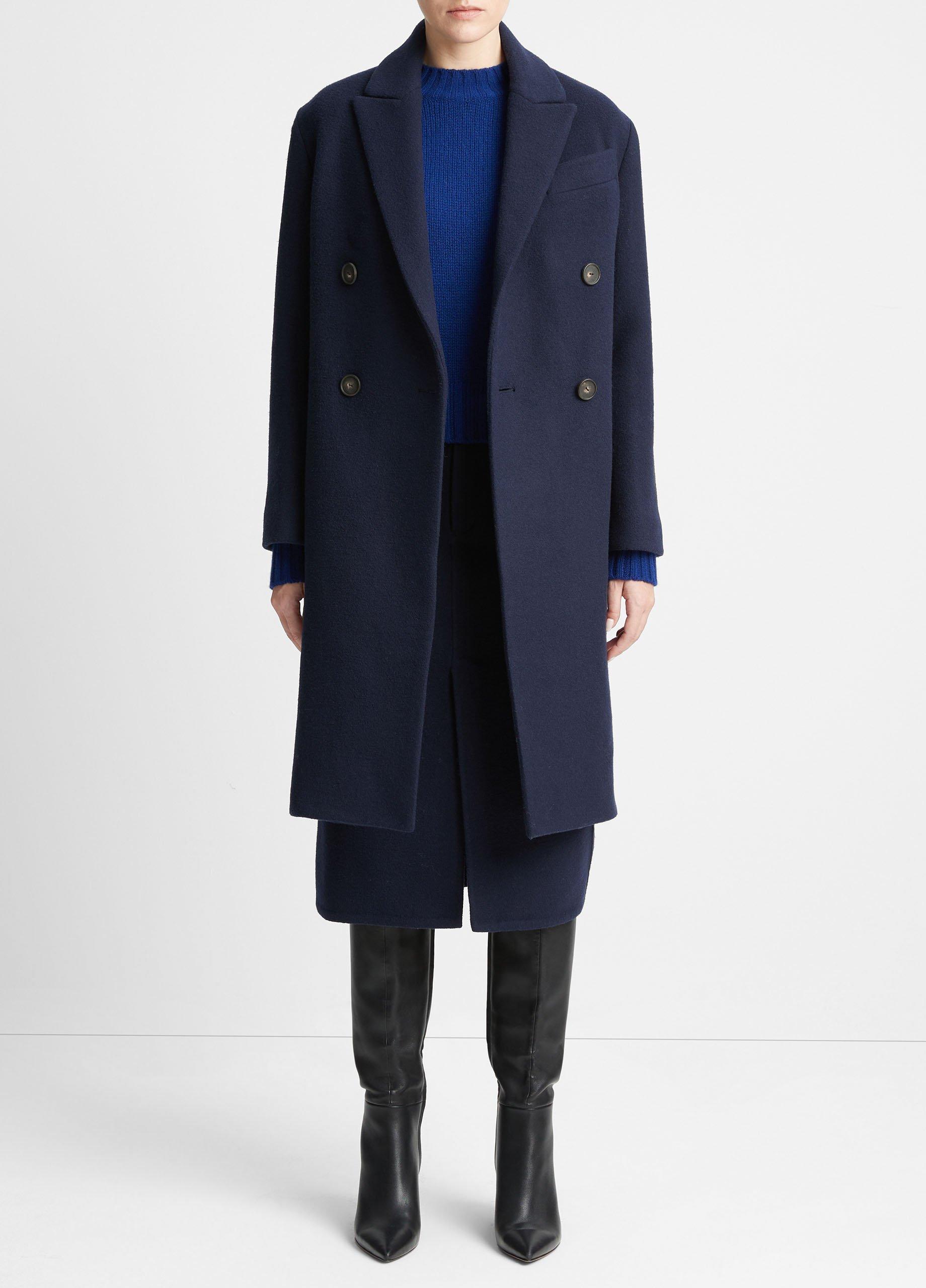 빈스 Vince Brushed Wool-Blend Double-Breasted Coat,DEEP CASPIAN