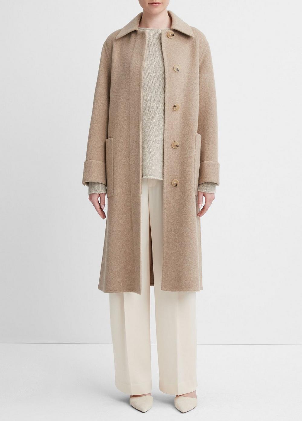 Fine Wool Overcoat, Brown, Size XL Vince