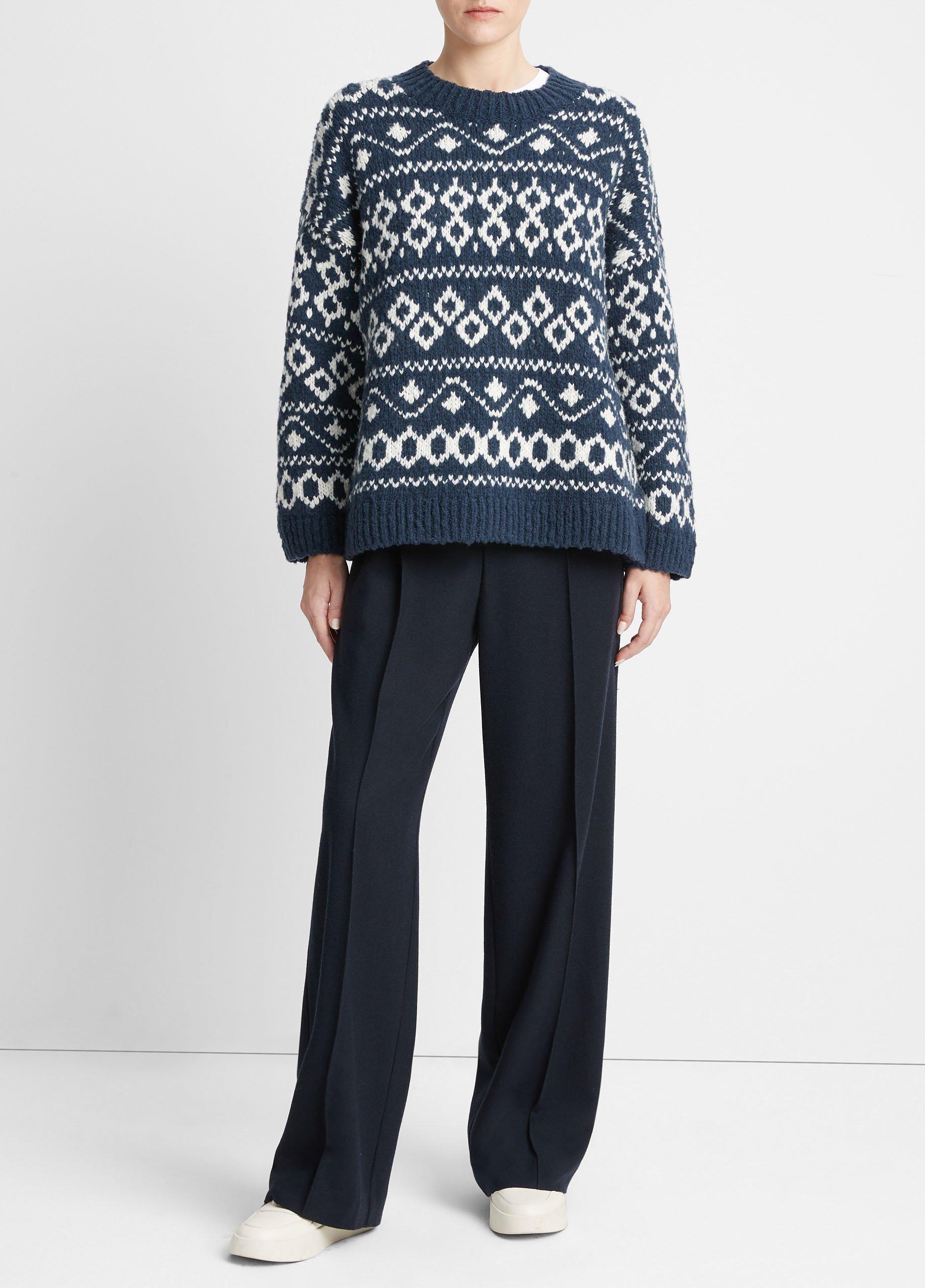 빈스 Vince Nordic Fair Isle Crew Neck Sweater,WASHED COASTAL BLUE/LIGHT WHITE SAND