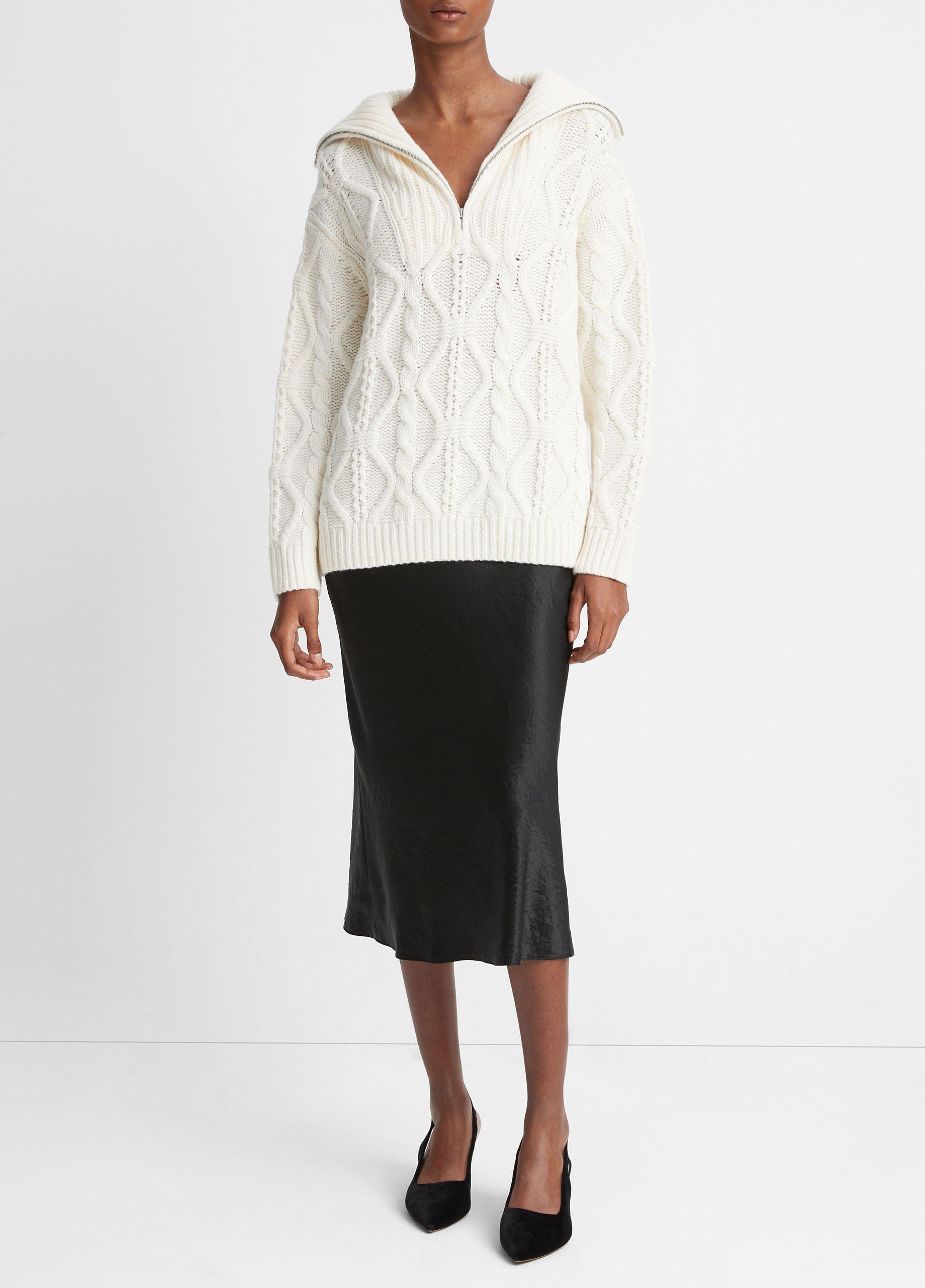 빈스 Vince Wool Cable Half-Zip Pullover,OFF WHITE