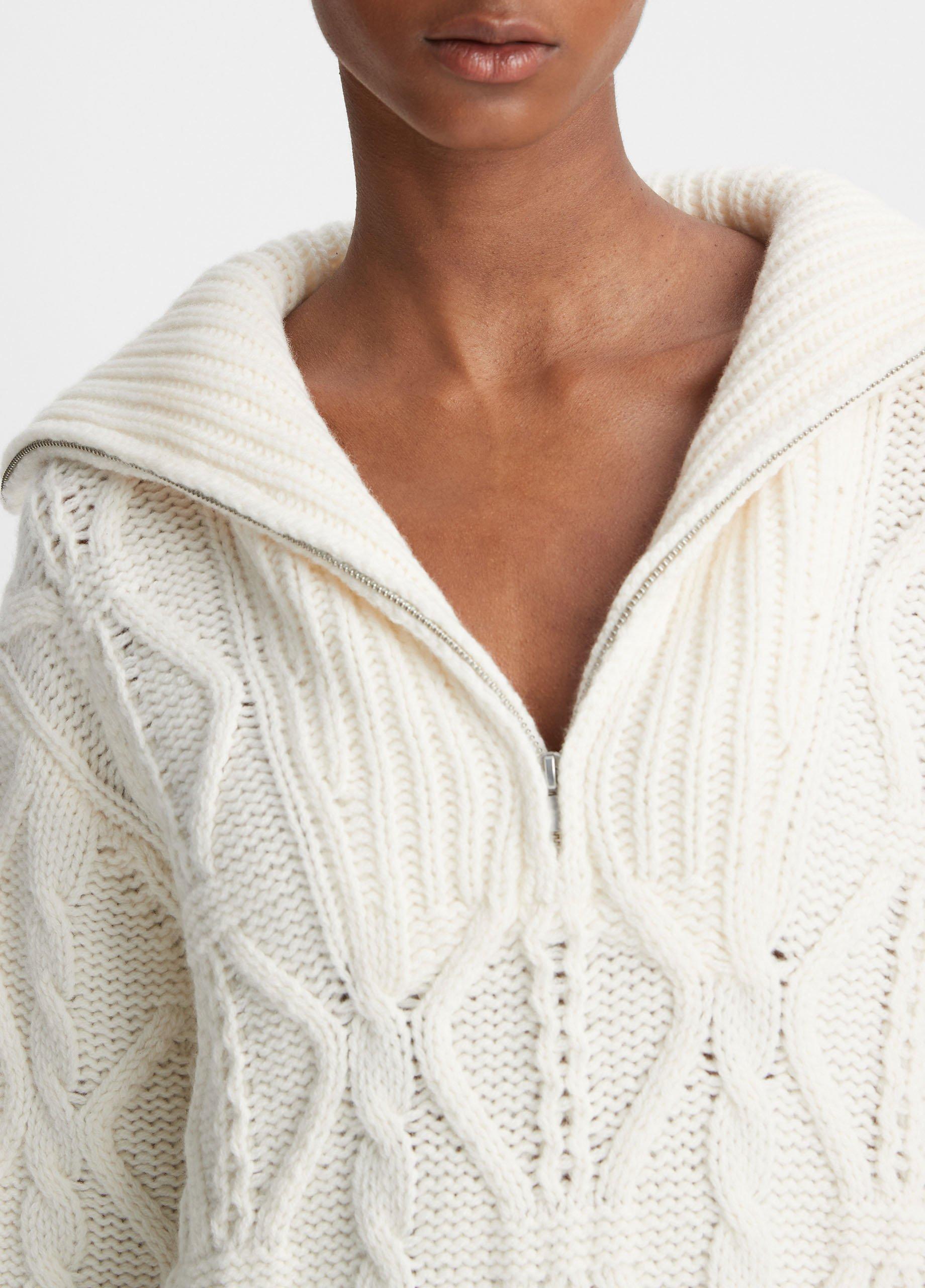 Wool Cable Half-Zip Pullover in Sweaters | Vince