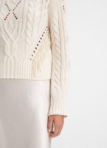 Fringe Merino Wool-Cashmere Cable Sweater image number 1