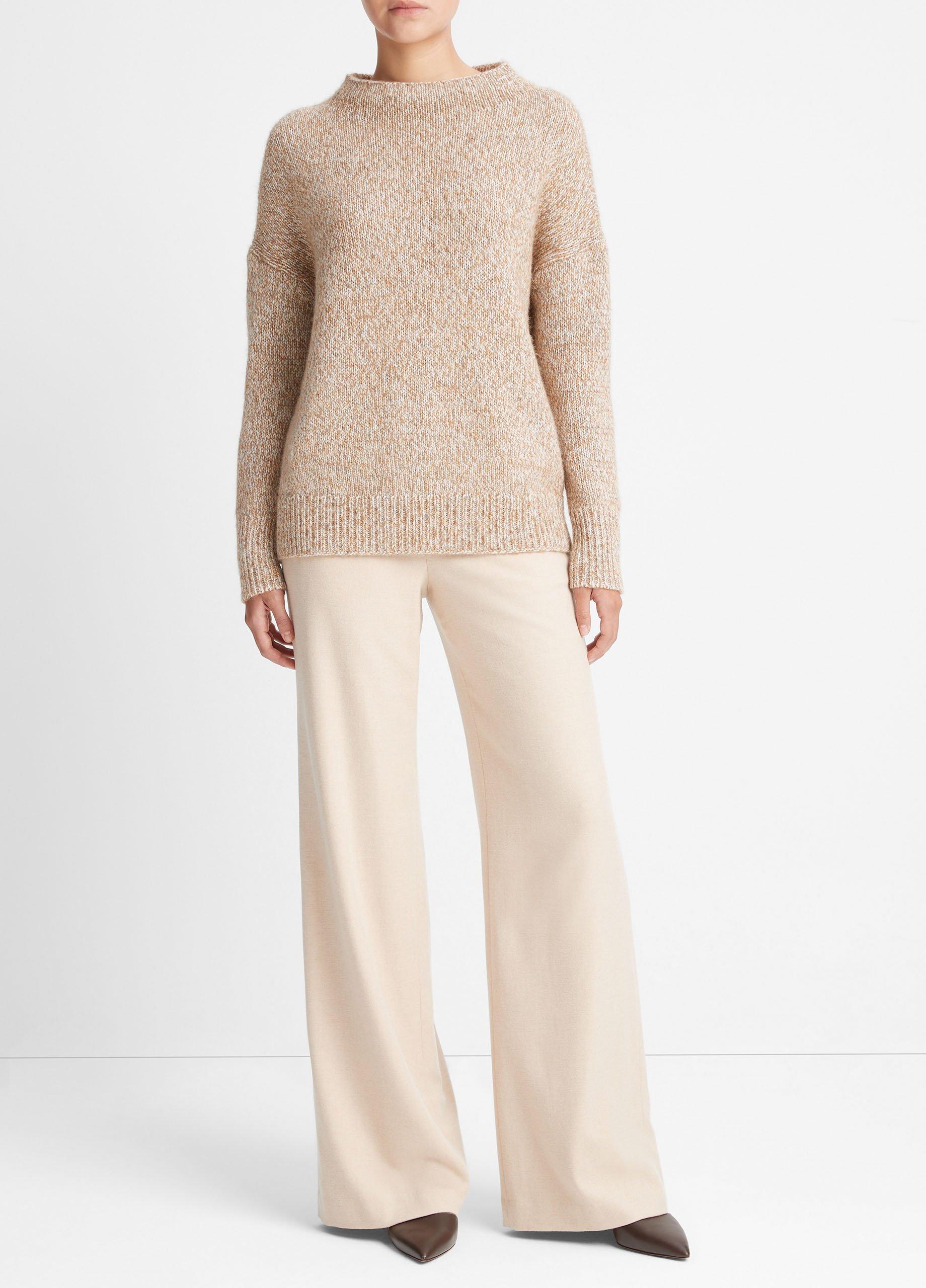 빈스 Vince Tweed-Effect Wool-Blend Funnel Neck Sweater,CAMEL MARL COMBO