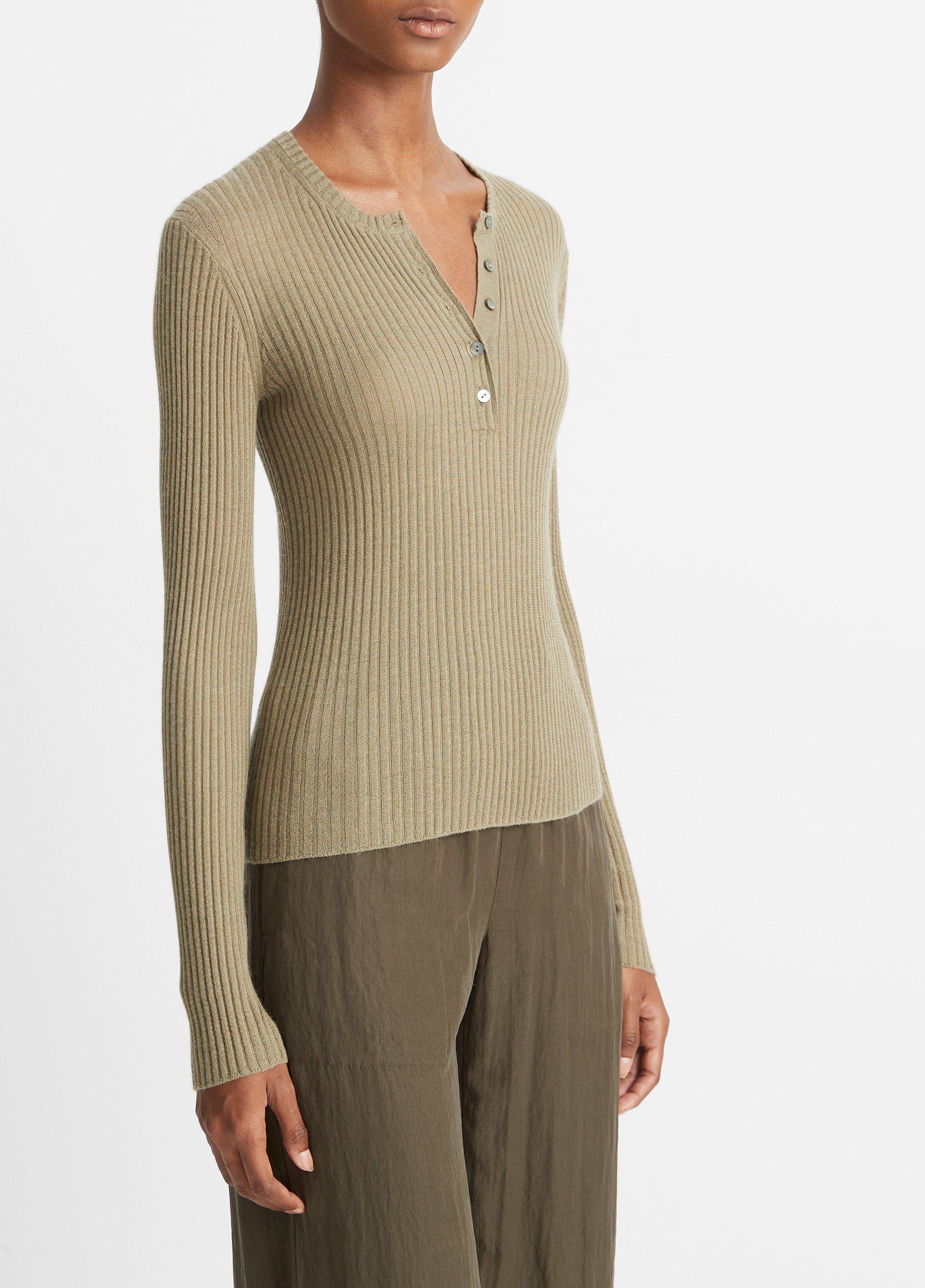 Cashmere-Silk Ribbed Henley in Sweaters