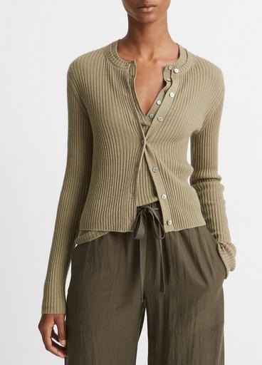 Cashmere-Silk Ribbed Cardigan in Cardigans