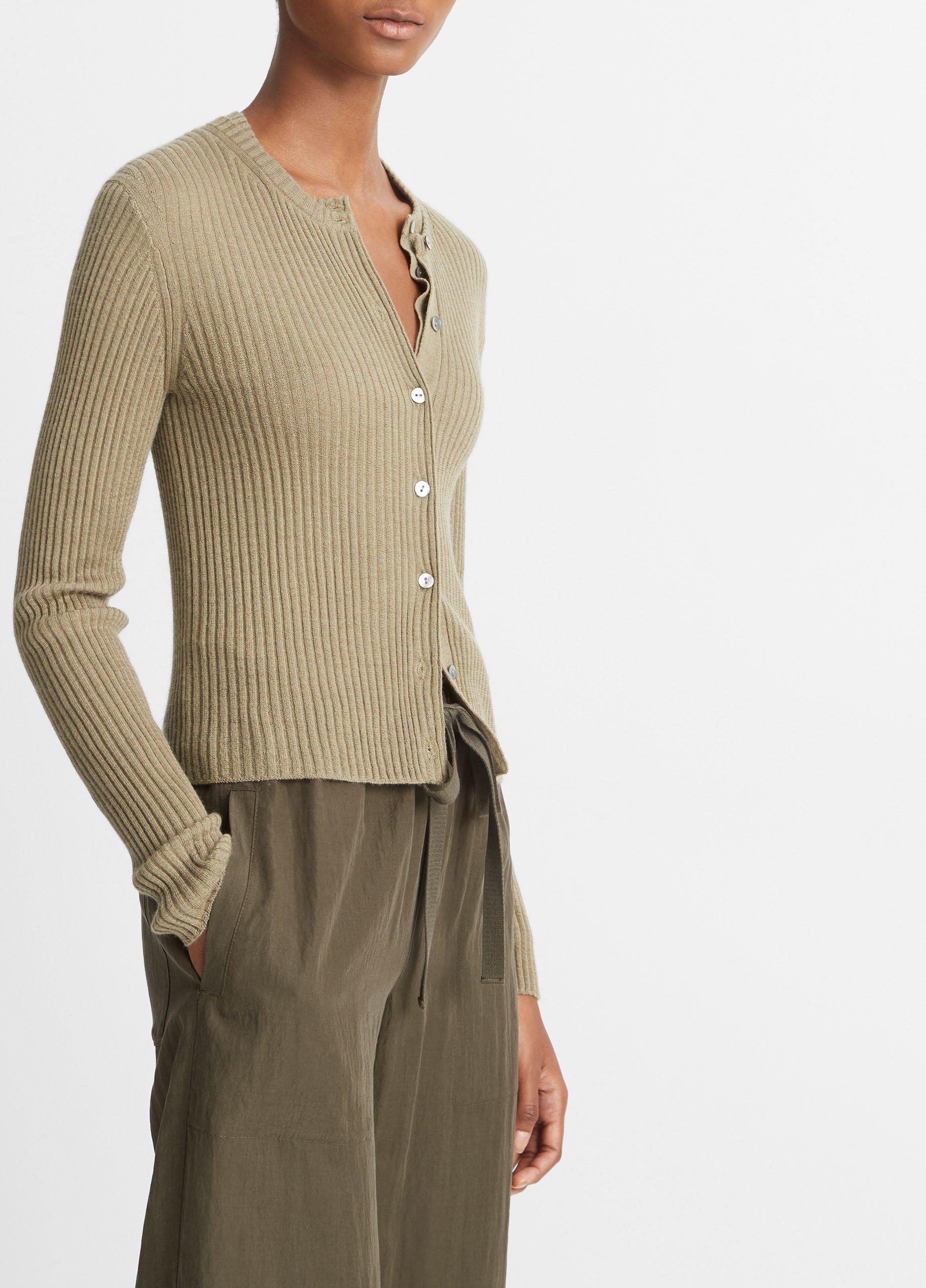 Vince Ribbed Cashmere and Silk Fitted Cardigan - Bergdorf Goodman