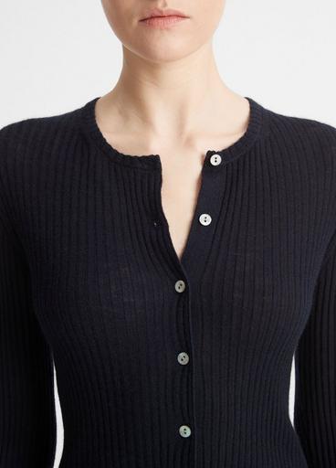 Cashmere-Silk Ribbed Cardigan in Cardigans | Vince