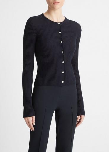 Cashmere-Silk Ribbed Cardigan in Sweaters | Vince