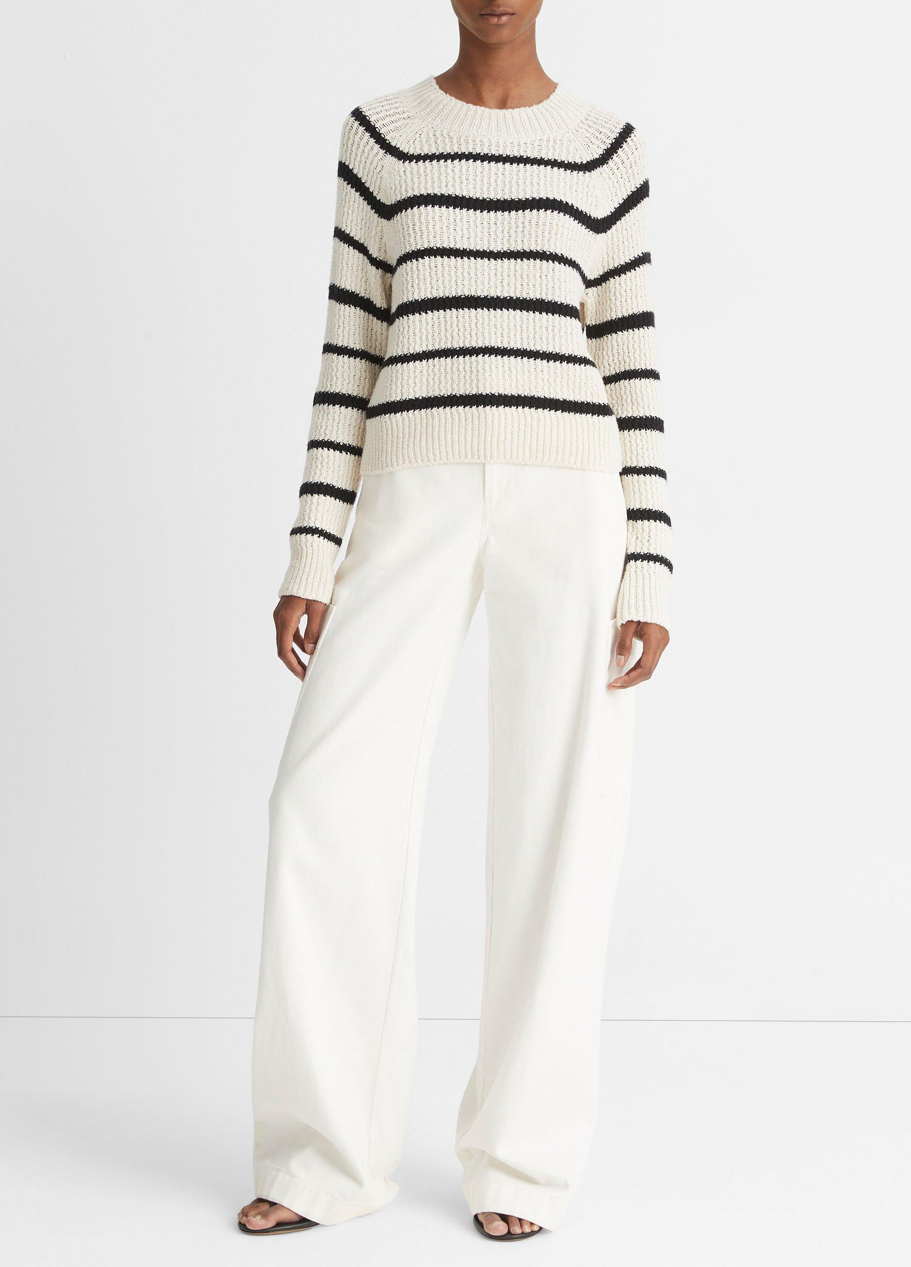 빈스 Vince Ribbed Stripe Pullover,PAMPAS/BLACK