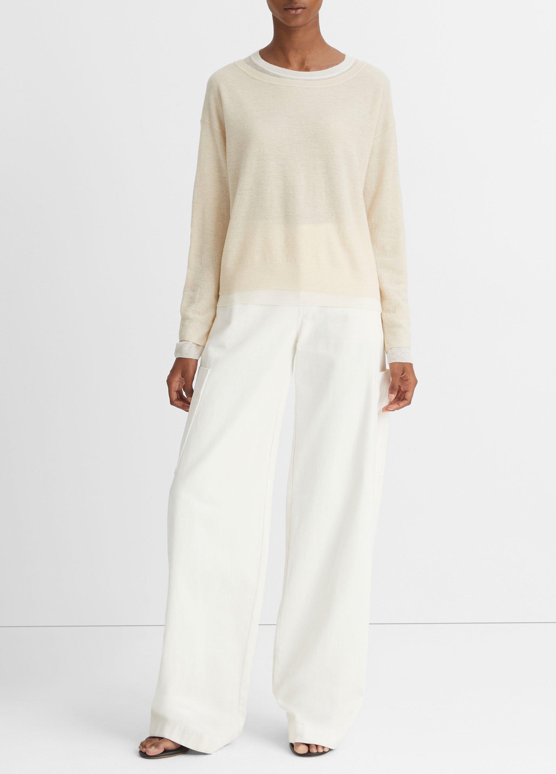 빈스 Vince Double-Layer Wool-Blend Sweater,WHITE SAND/OFF WHITE