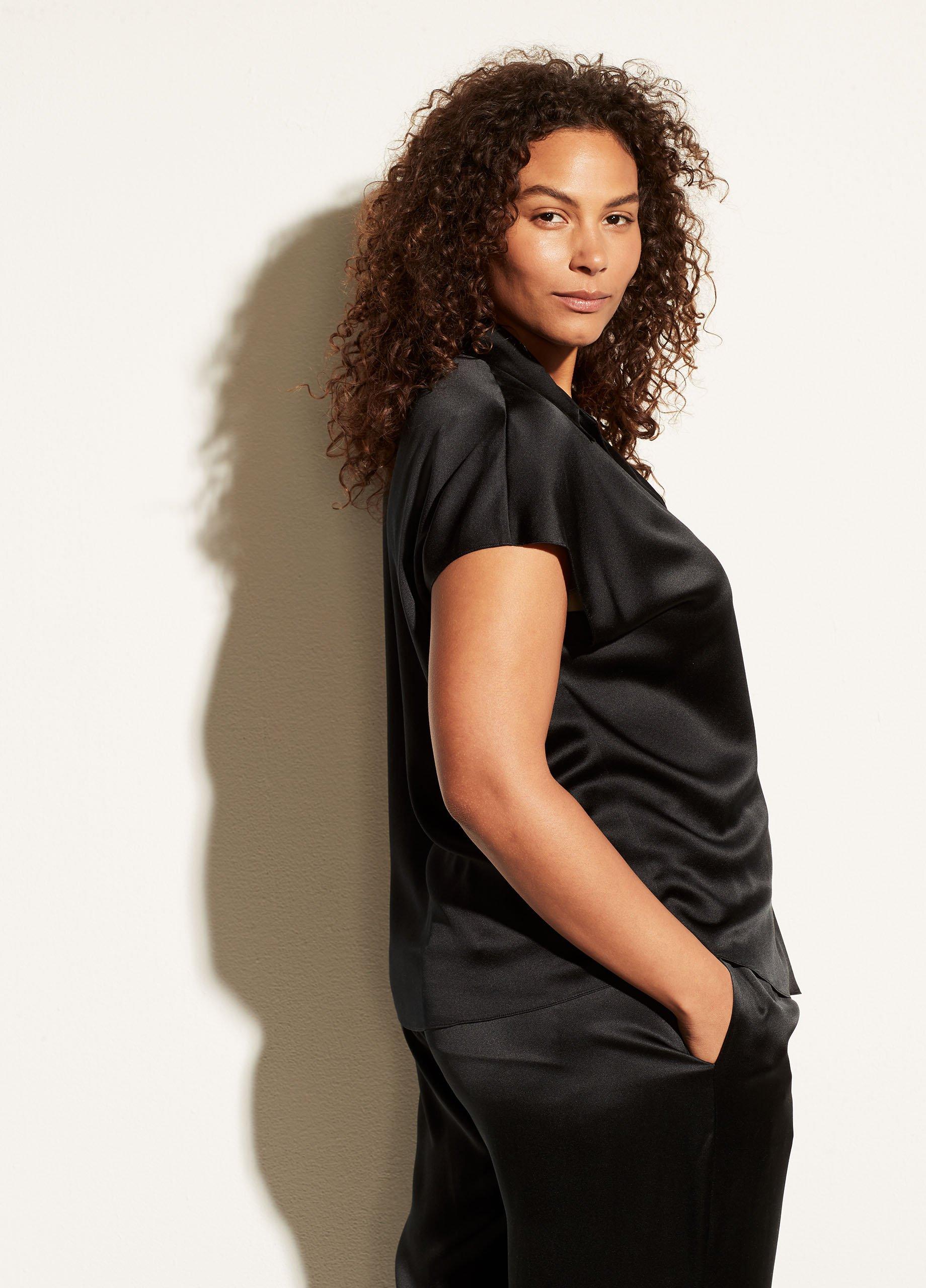 Silk Shaped Collar Cap Sleeve Blouse image number 1