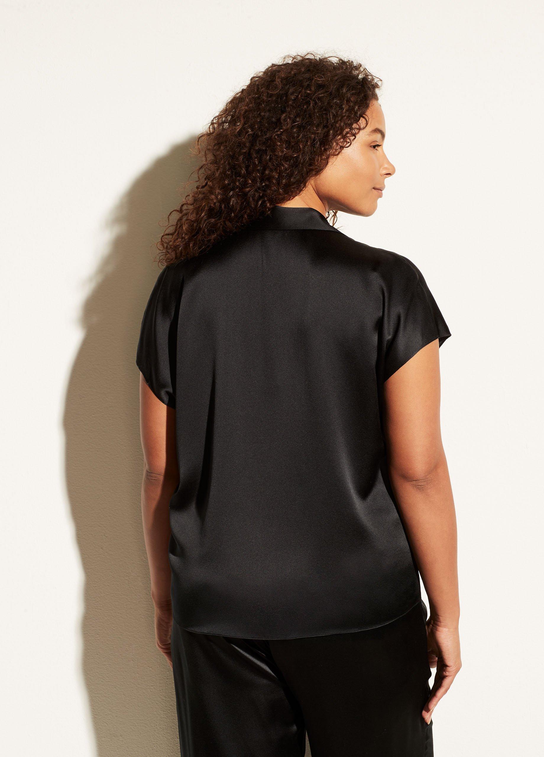 Silk Shaped Collar Cap Sleeve Blouse image number 2