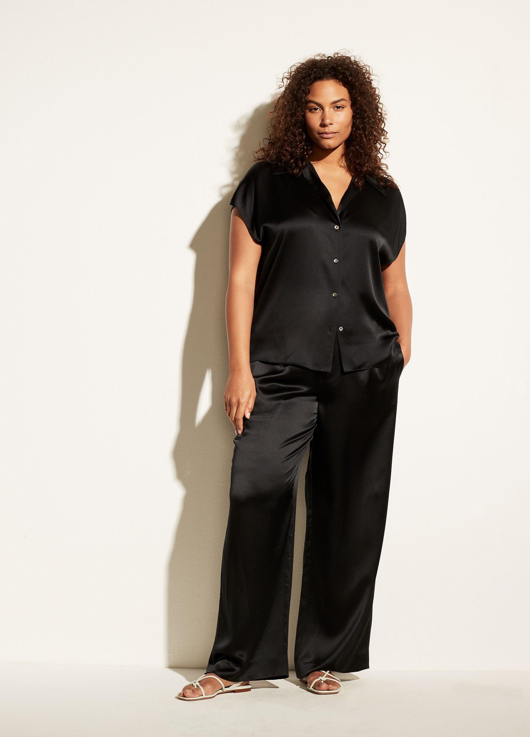 Silk Shaped Collar Cap Sleeve Blouse image number 3