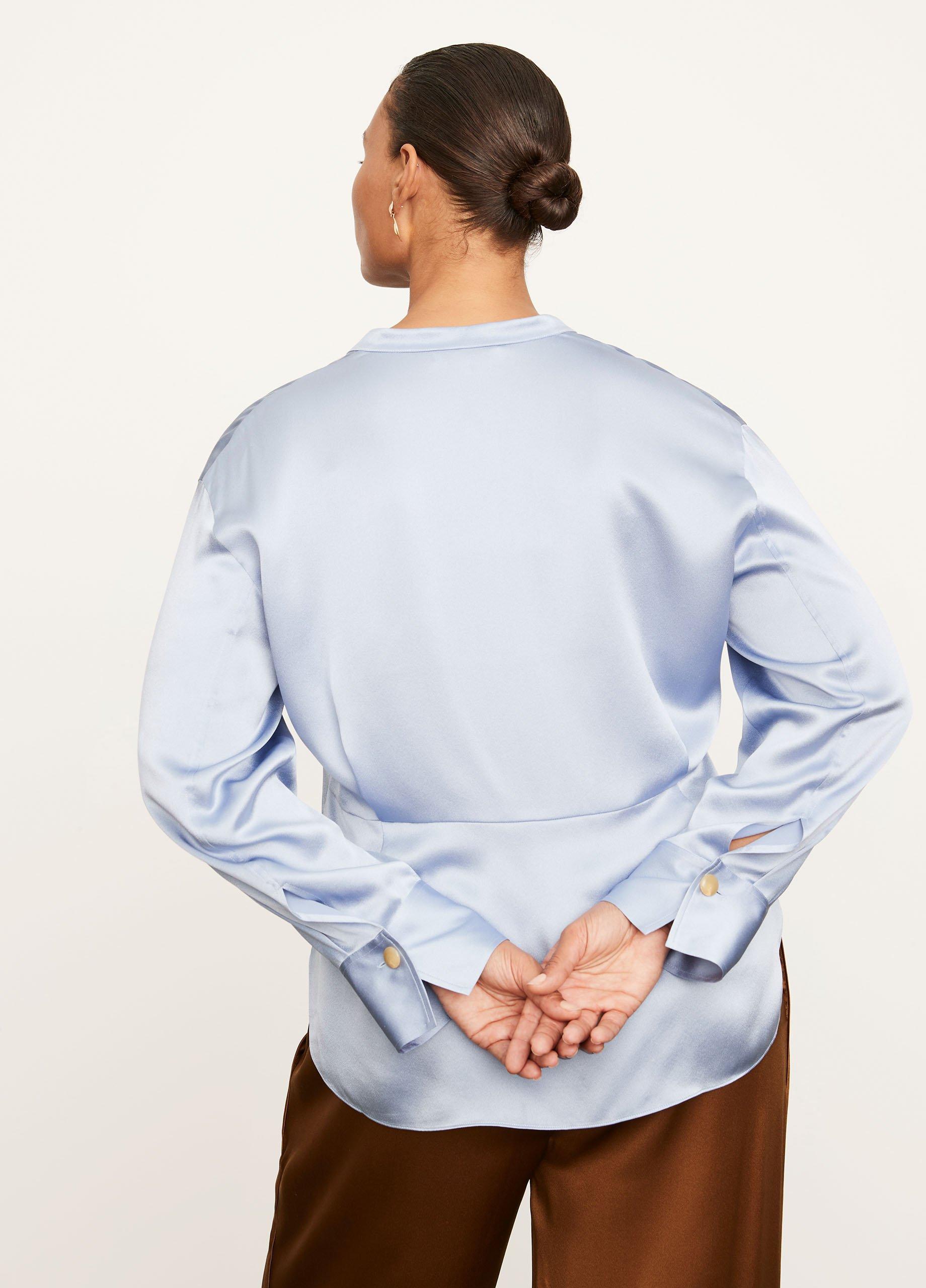 Silk Shaped Long Sleeve Band Collar Blouse in Vince Products