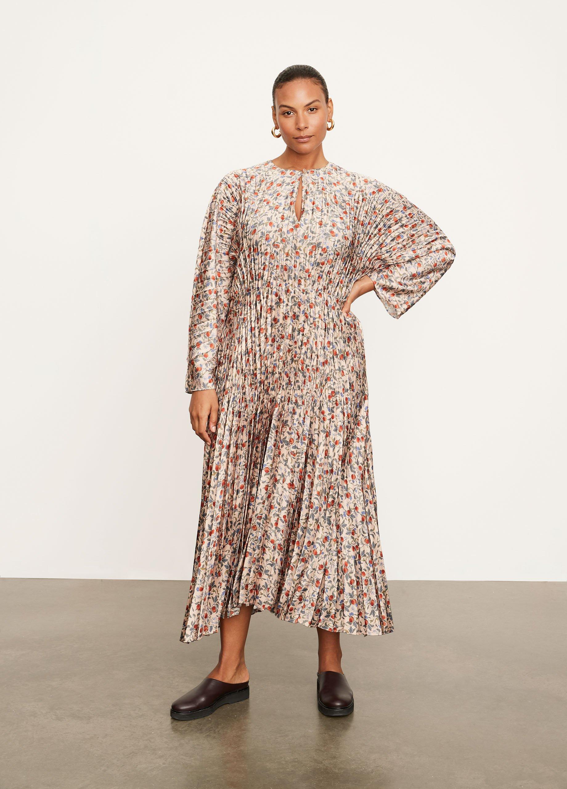 Pomegranate Pleated V-Neck Dress image number 0