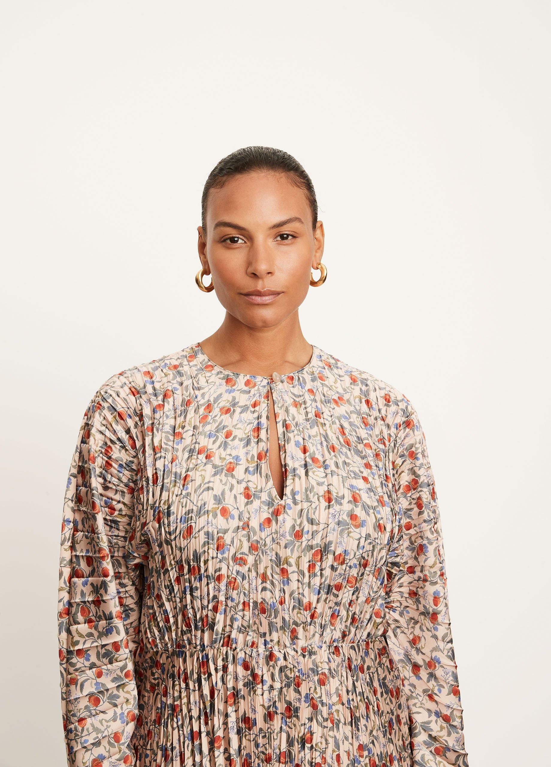 Pomegranate Pleated V-Neck Dress image number 1