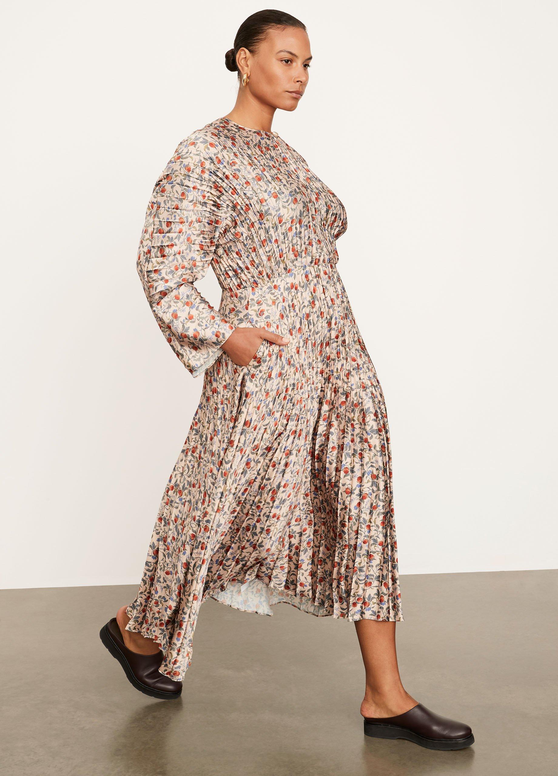 Pomegranate Pleated V-Neck Dress image number 2