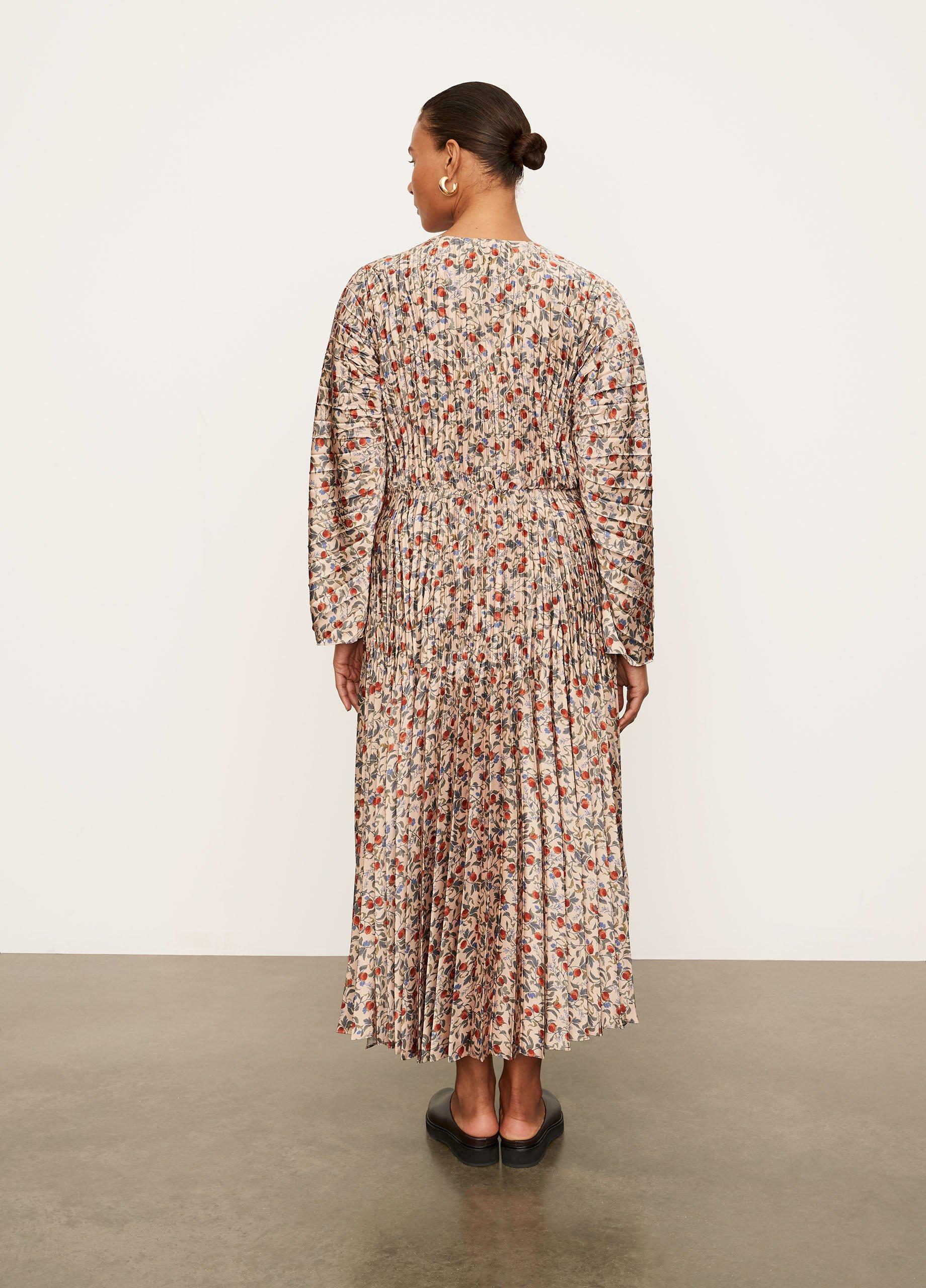 Pomegranate Pleated V-Neck Dress image number 3