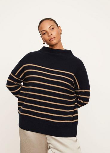 Plush Cashmere Breton Stripe Funnel Neck Sweater image number 1
