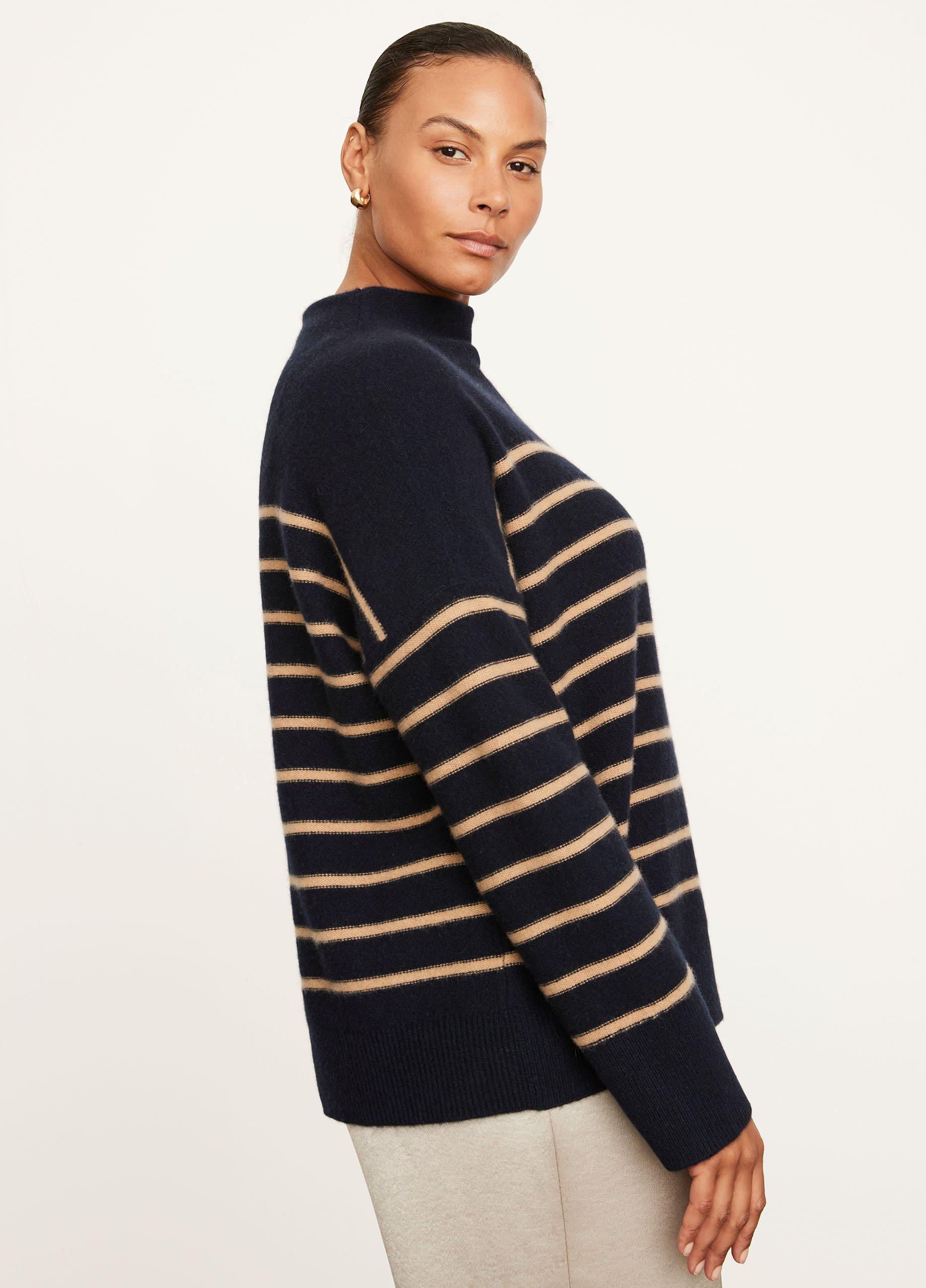 Plush Cashmere Breton Stripe Funnel Neck Sweater image number 2