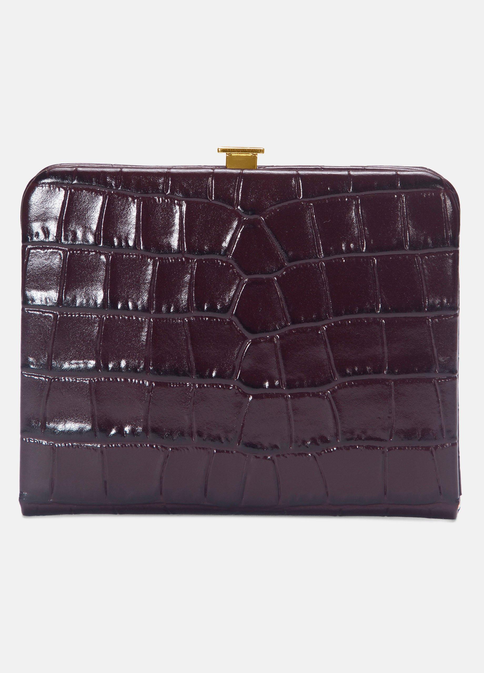 Croc-Embossed Leather Frame Wallet in Handbags | Vince