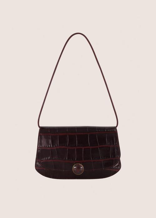 Flora Croc-Embossed Leather & Suede Triple-Gusset Wallet Clutch