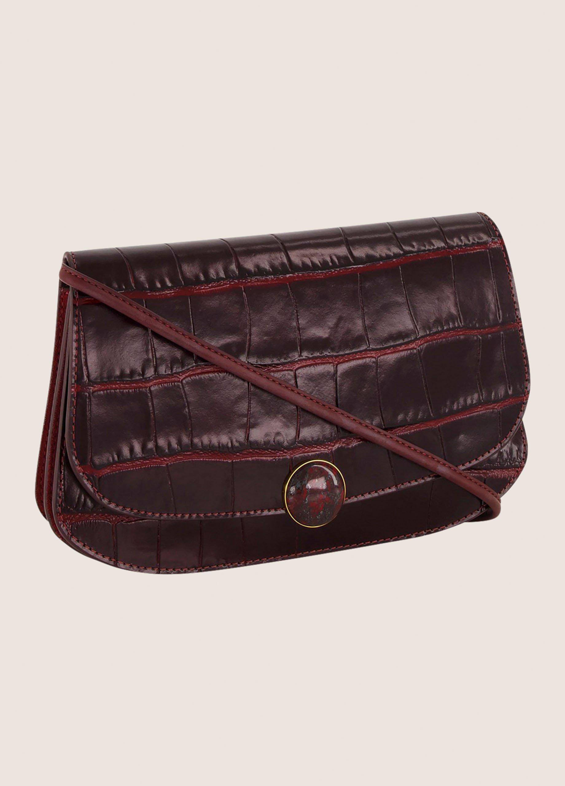 Flora Croc-Embossed Leather & Suede Triple-Gusset Wallet Clutch image number 2