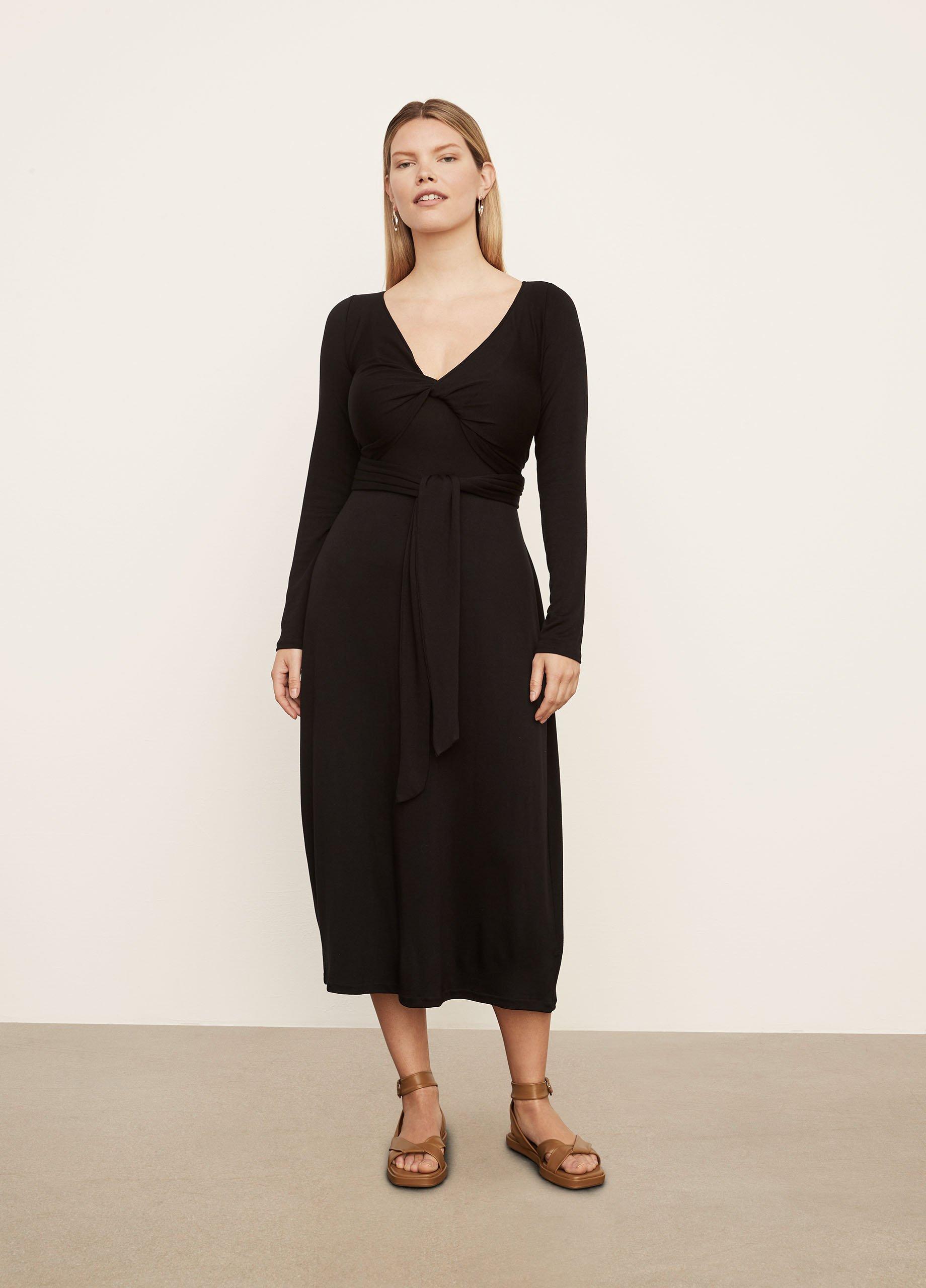 Black long sleeve cheap wrap dress