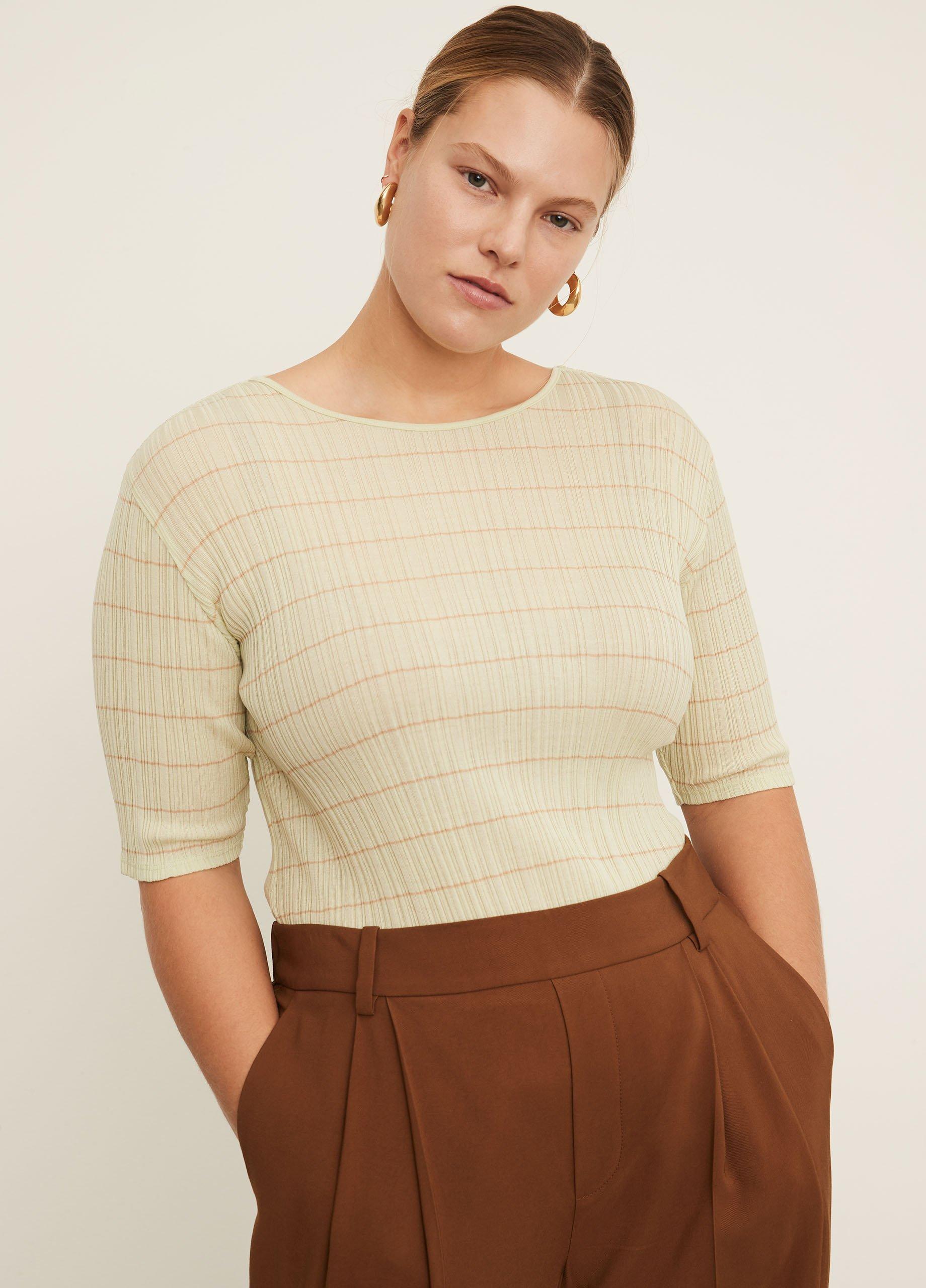 Variegated Stripe Elbow Sleeve Crew Neck T-Shirt image number 1