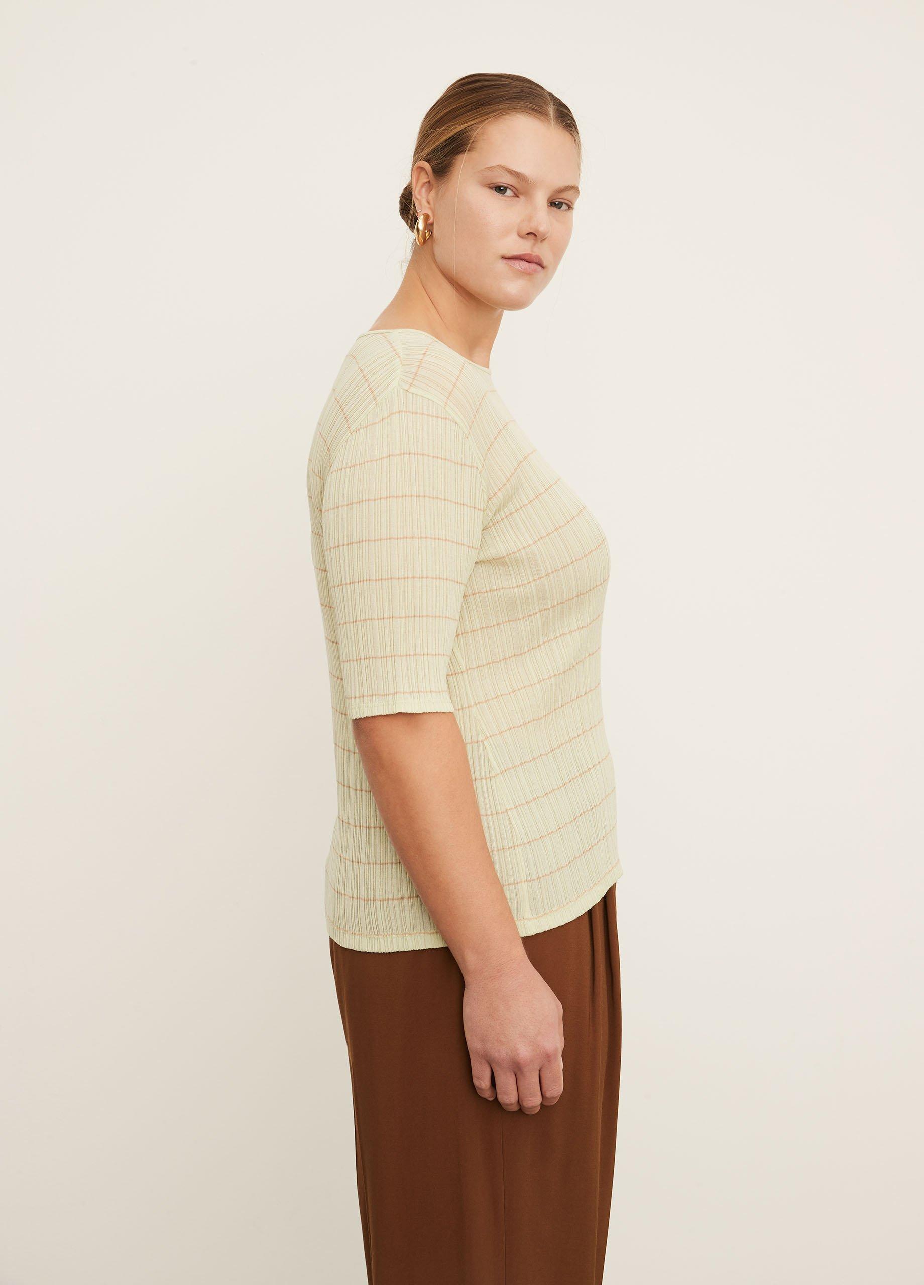 Variegated Stripe Elbow Sleeve Crew Neck T-Shirt image number 2