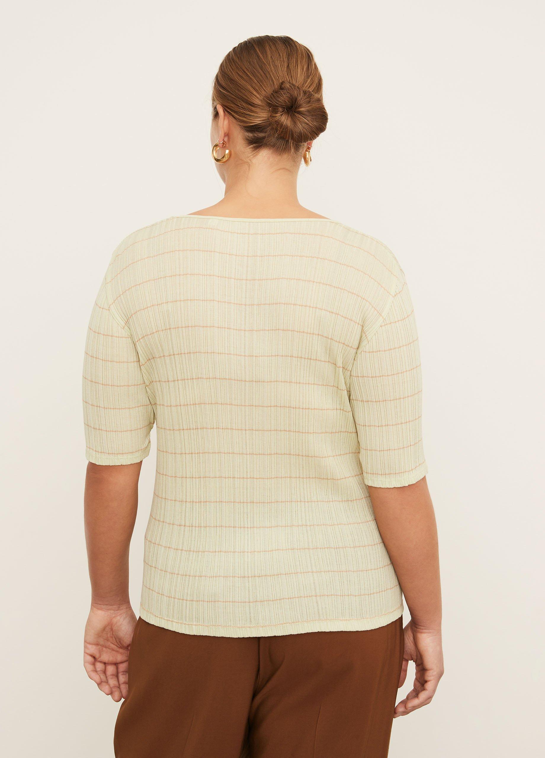 Variegated Stripe Elbow Sleeve Crew Neck T-Shirt image number 3