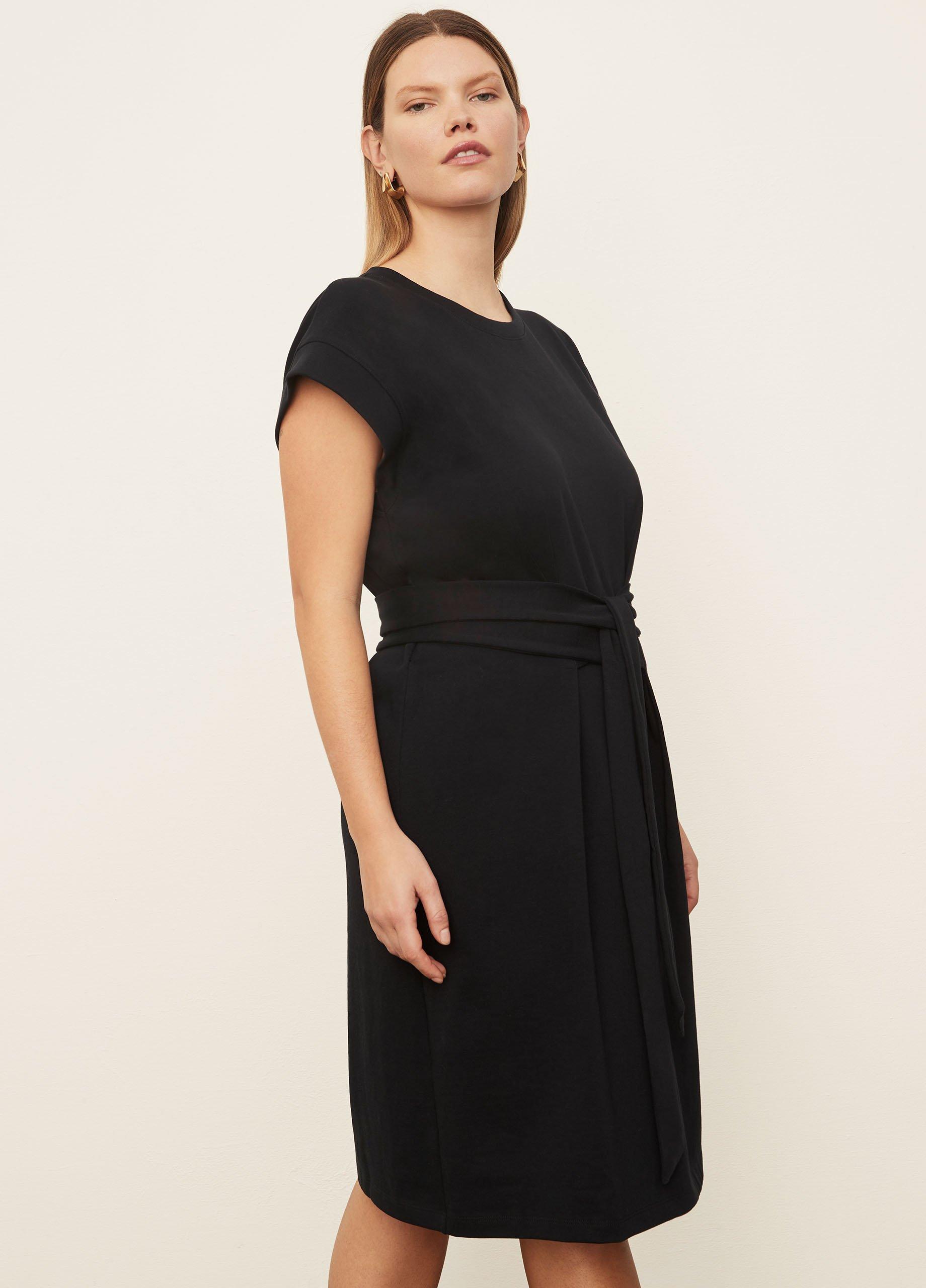 BLACK JACQUARD TIE WAIST SHORT SLEEVE DRESS – Continental Textiles