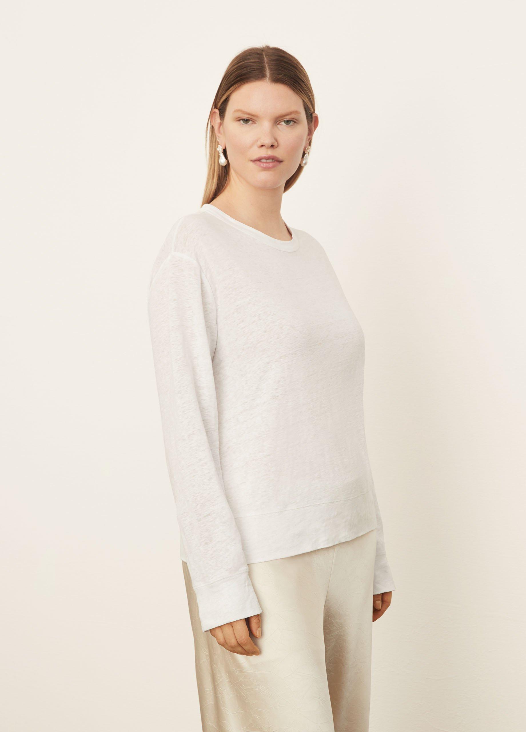 Linen Long Sleeve Pullover T-Shirt in Long Sleeve | Vince