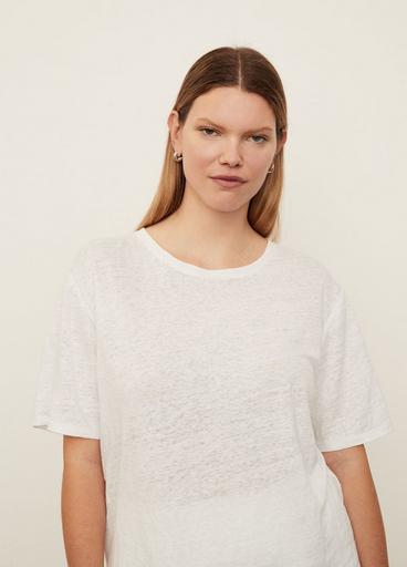 Linen Short Sleeve Relaxed Crew Neck T-Shirt in Extended Sizes
