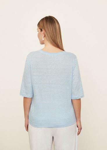 Striped Linen Elbow Sleeve Crew Neck T-Shirt image number 3
