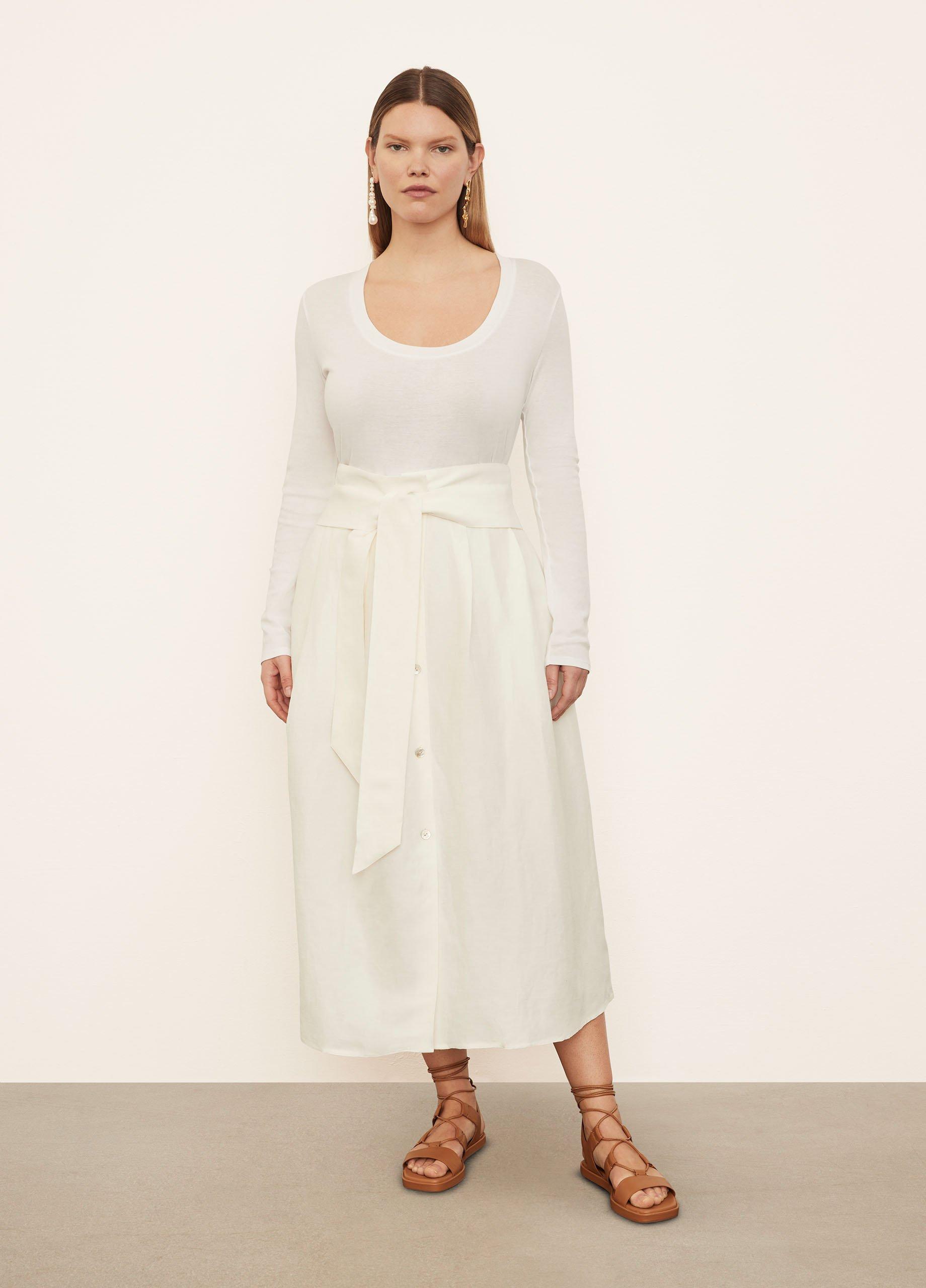 Toni Foldover-Waist Button-Front Skirt