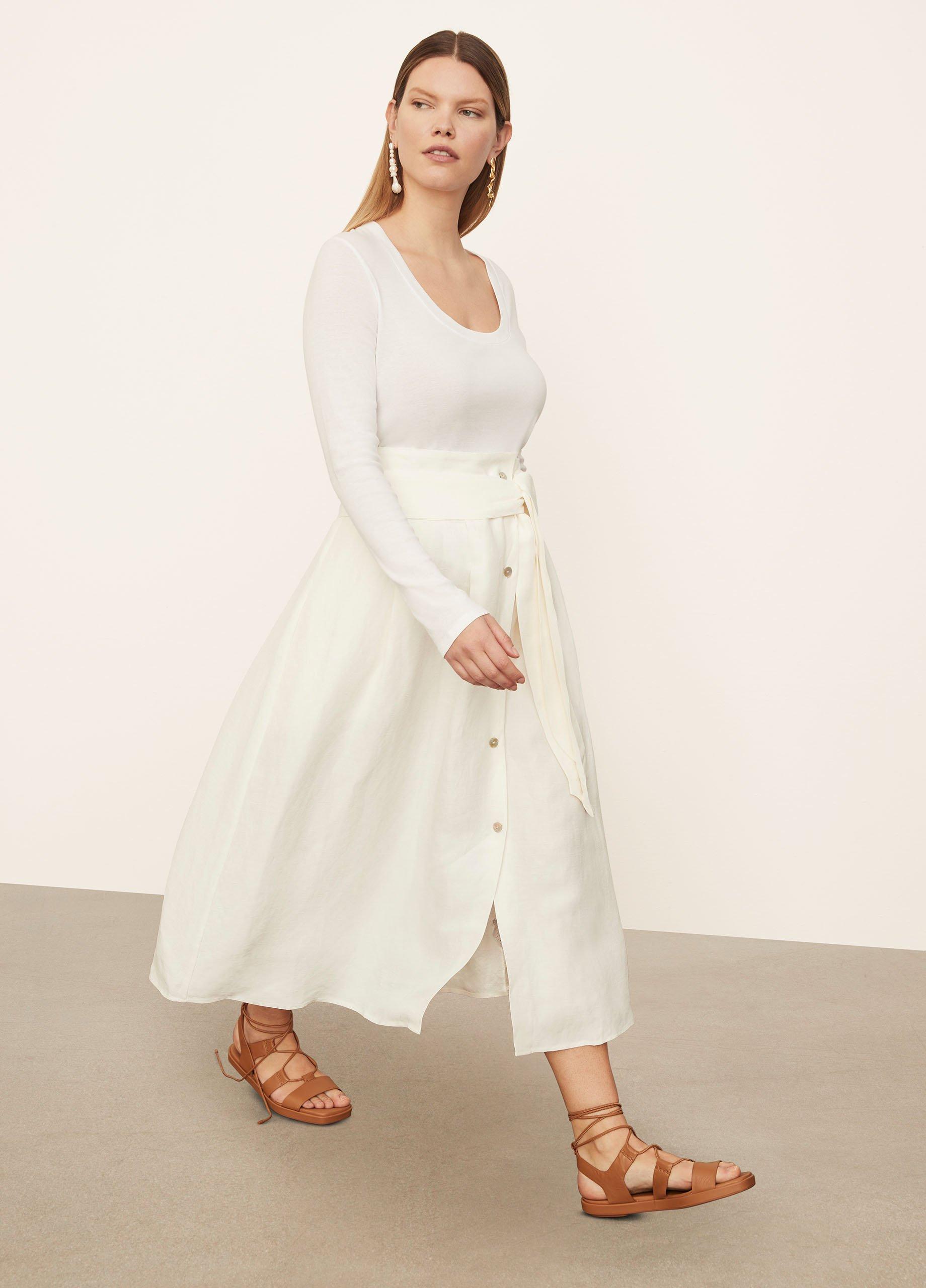 Belted Button-Front Skirt in Skirts | Vince