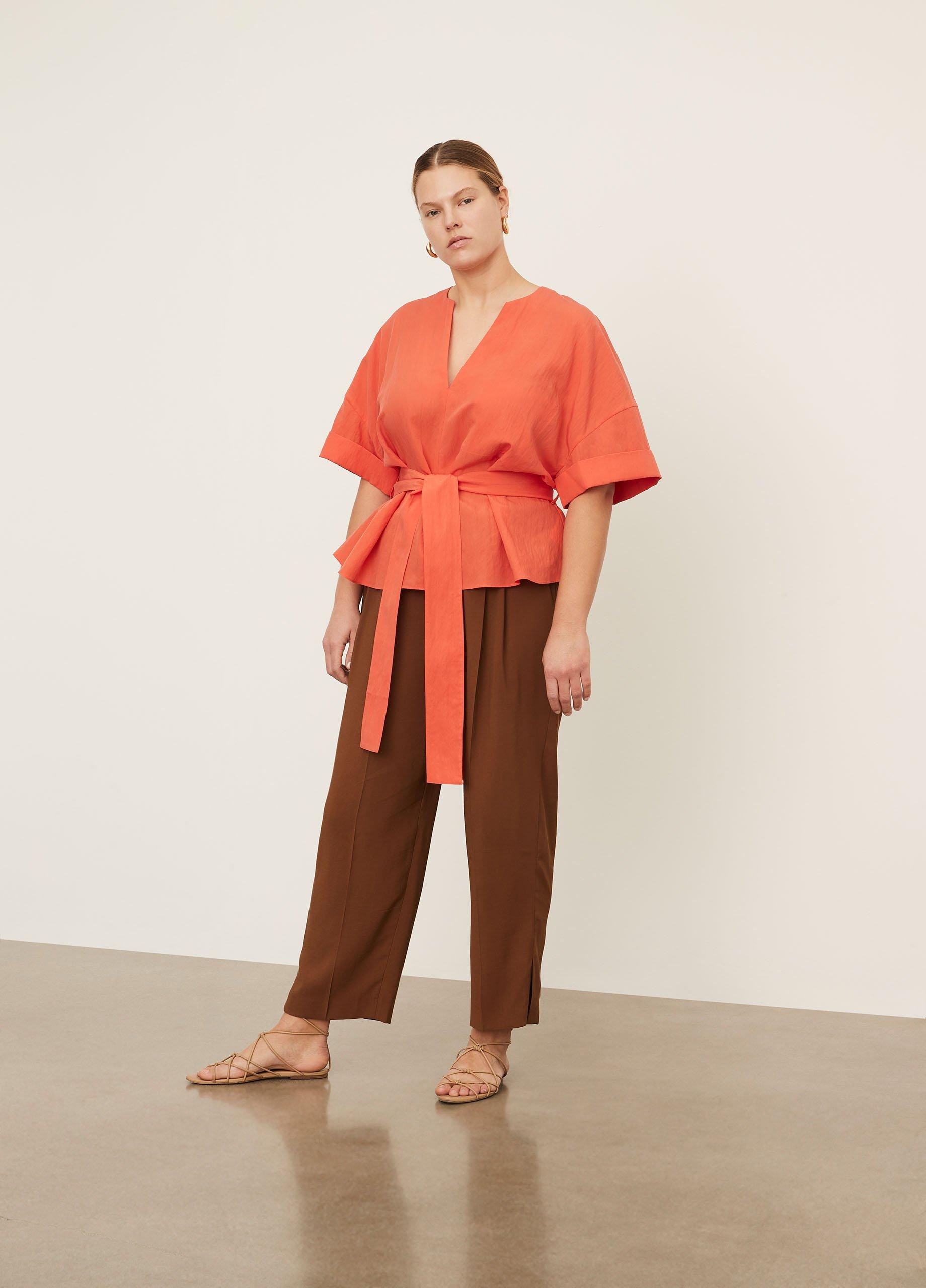 Cuffed Short Sleeve V-Neck Blouse in Vince Products Women