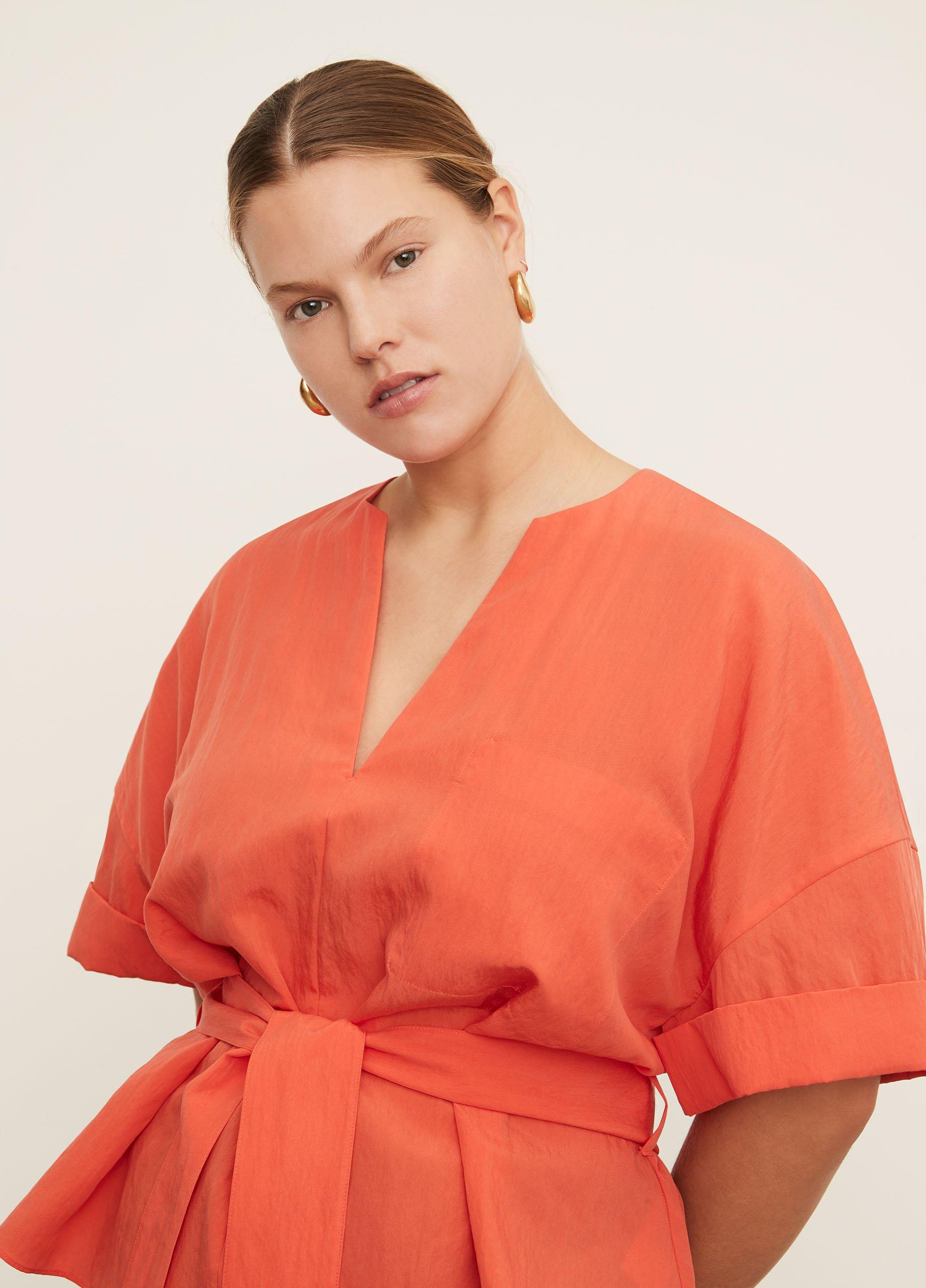 Cuffed Short Sleeve V-Neck Blouse image number 2