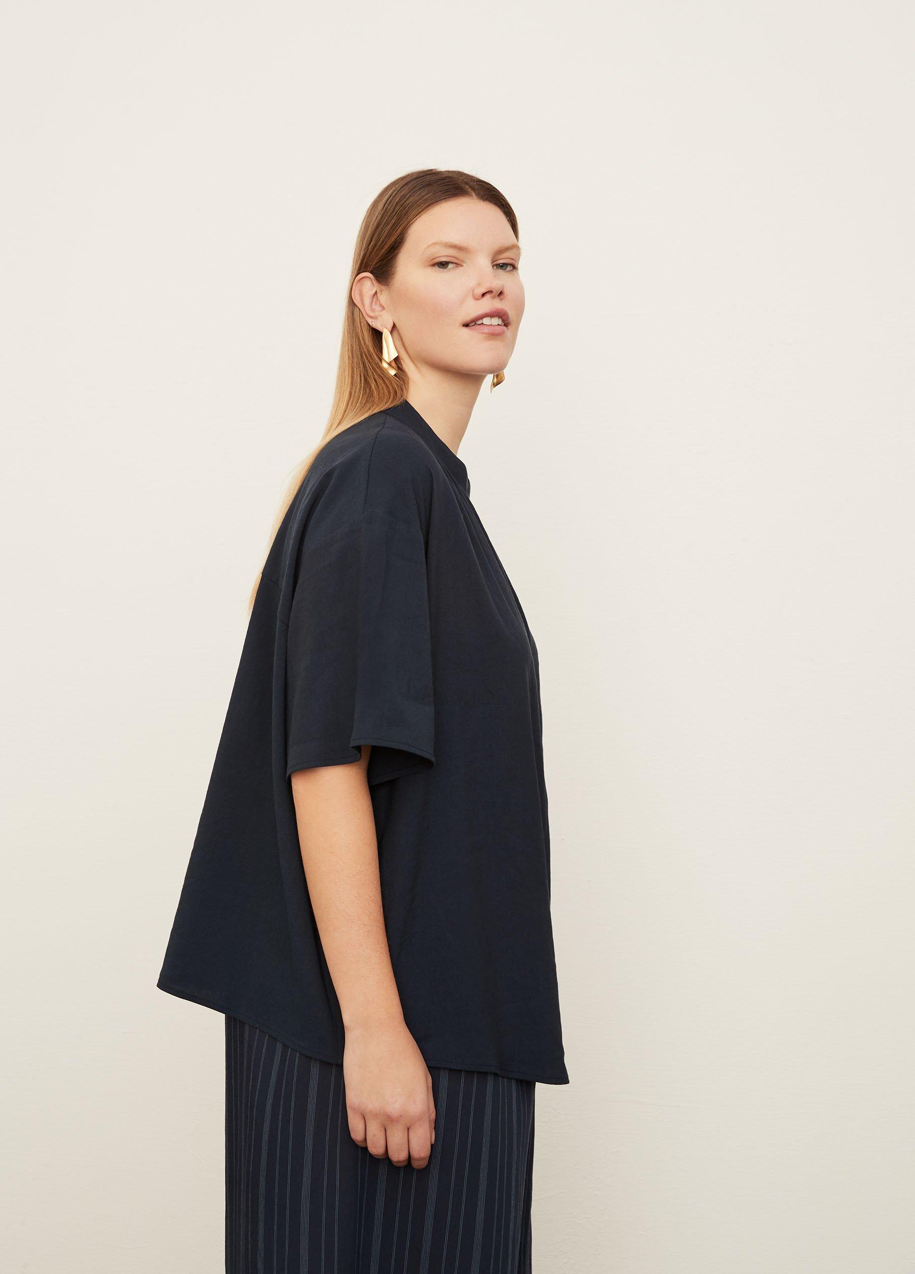 Short Sleeve Shirred Band Collar Blouse image number 2