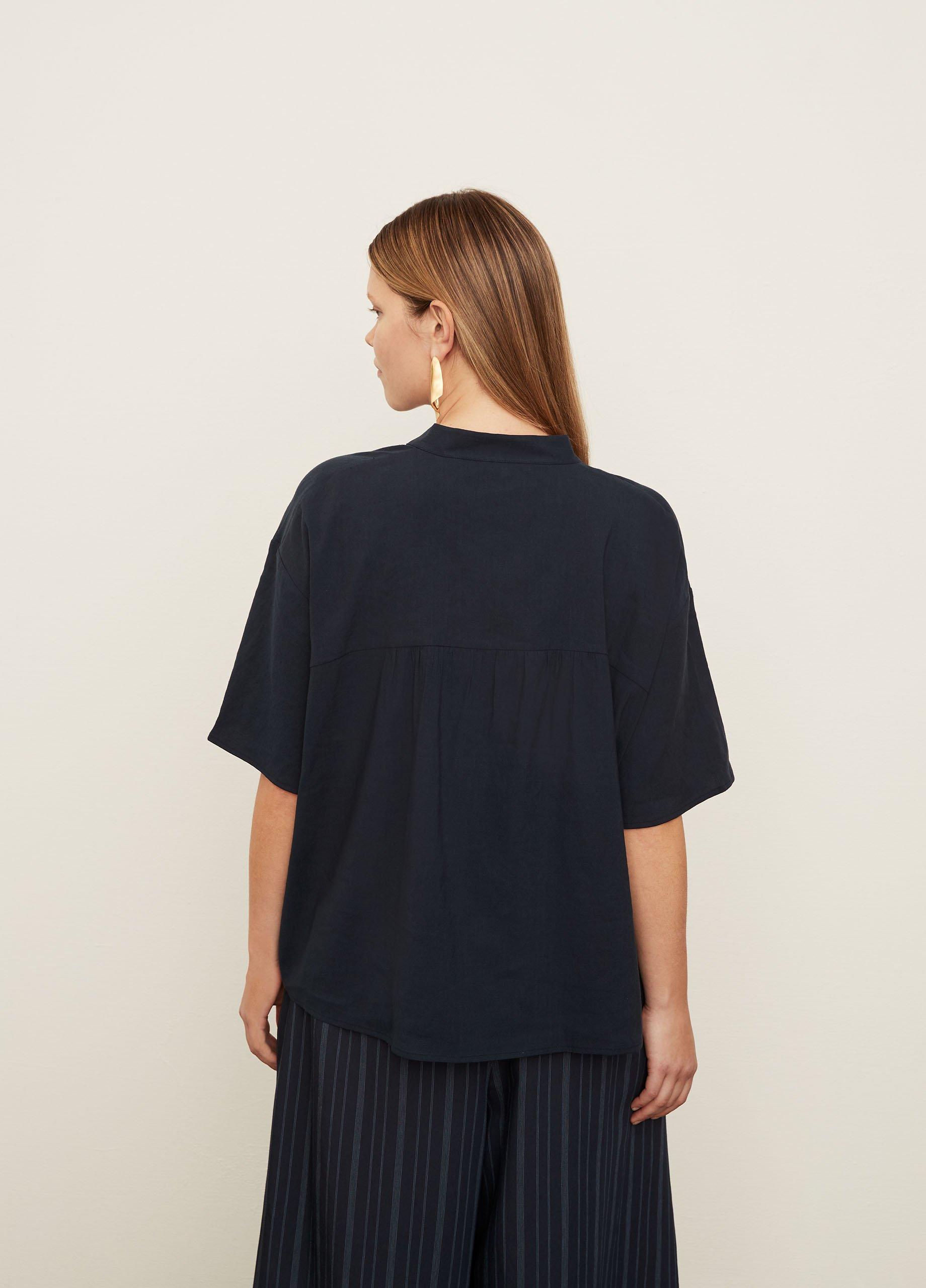 Short Sleeve Shirred Band Collar Blouse image number 3