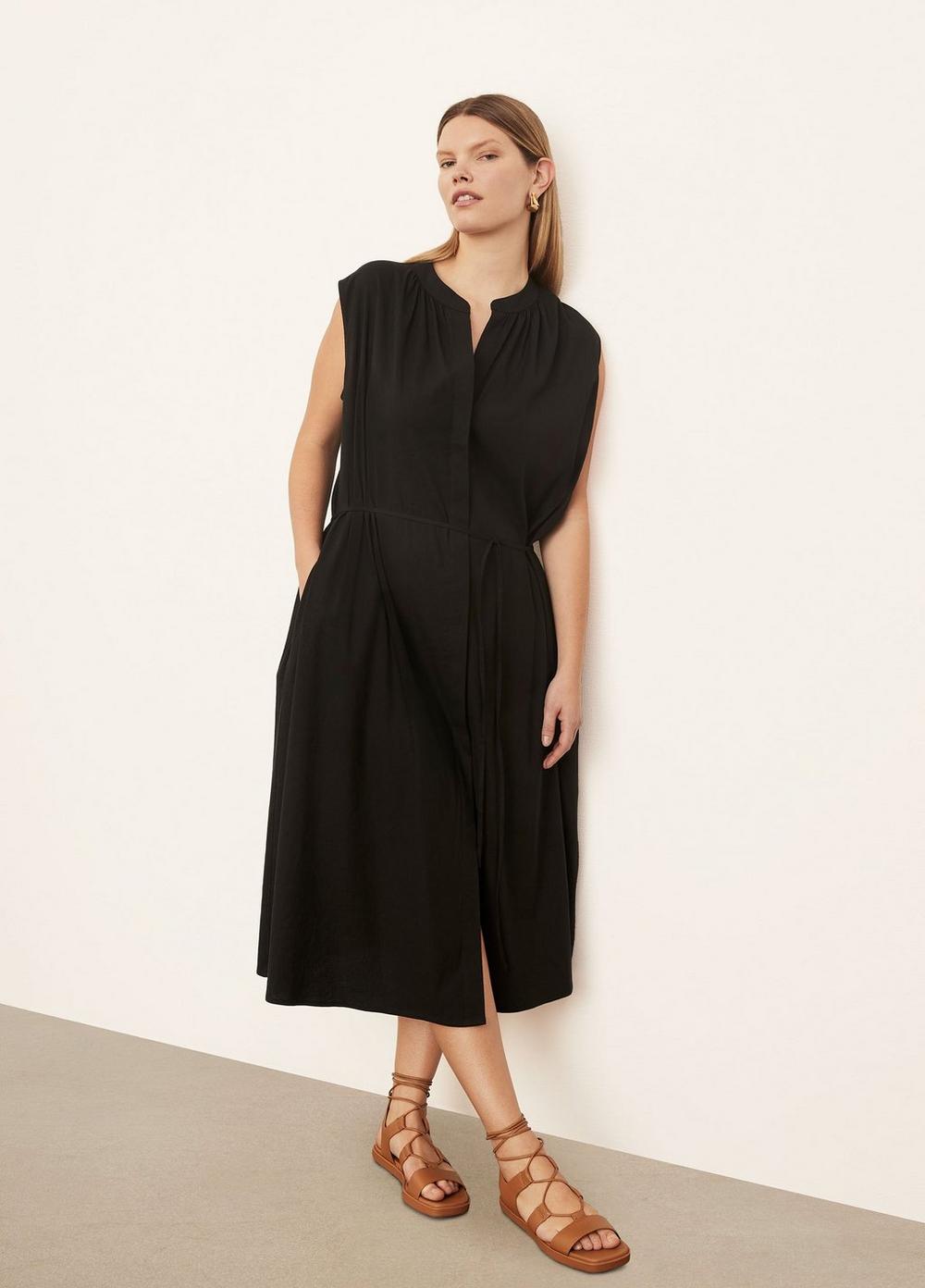 Sleeveless Shirred Band Collar Dress in Dresses | Vince