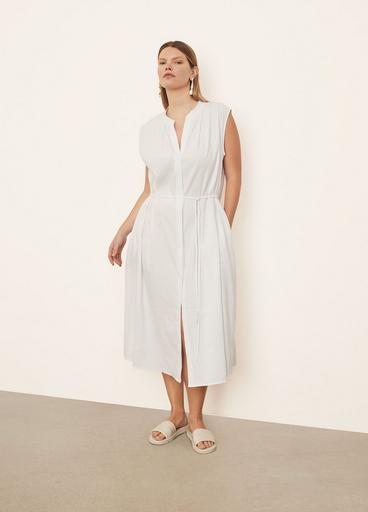 Sleeveless Shirred Band Collar Dress in Dresses | Vince