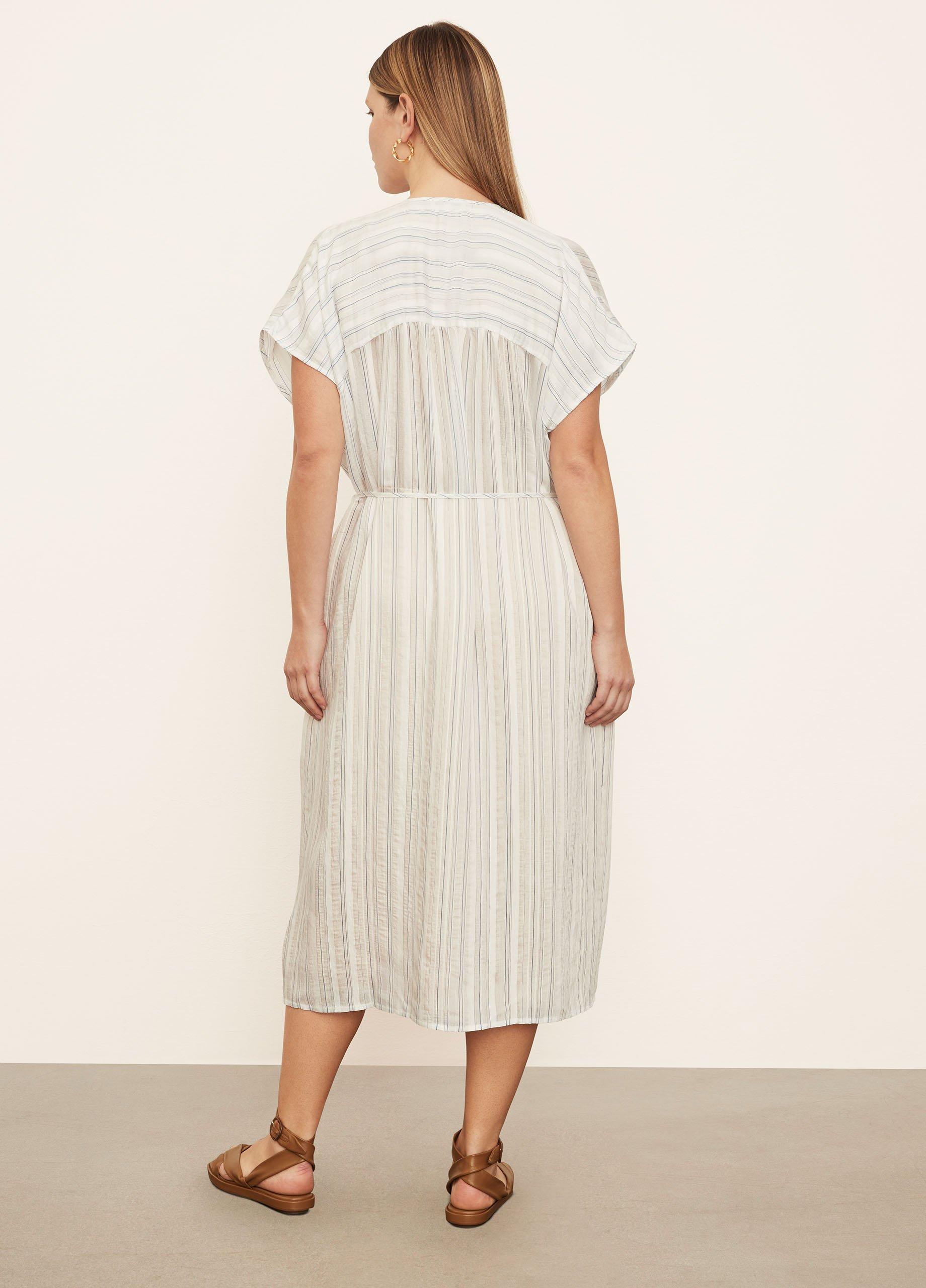 Short Sleeve Drapey Stripe Shirred Dress image number 3