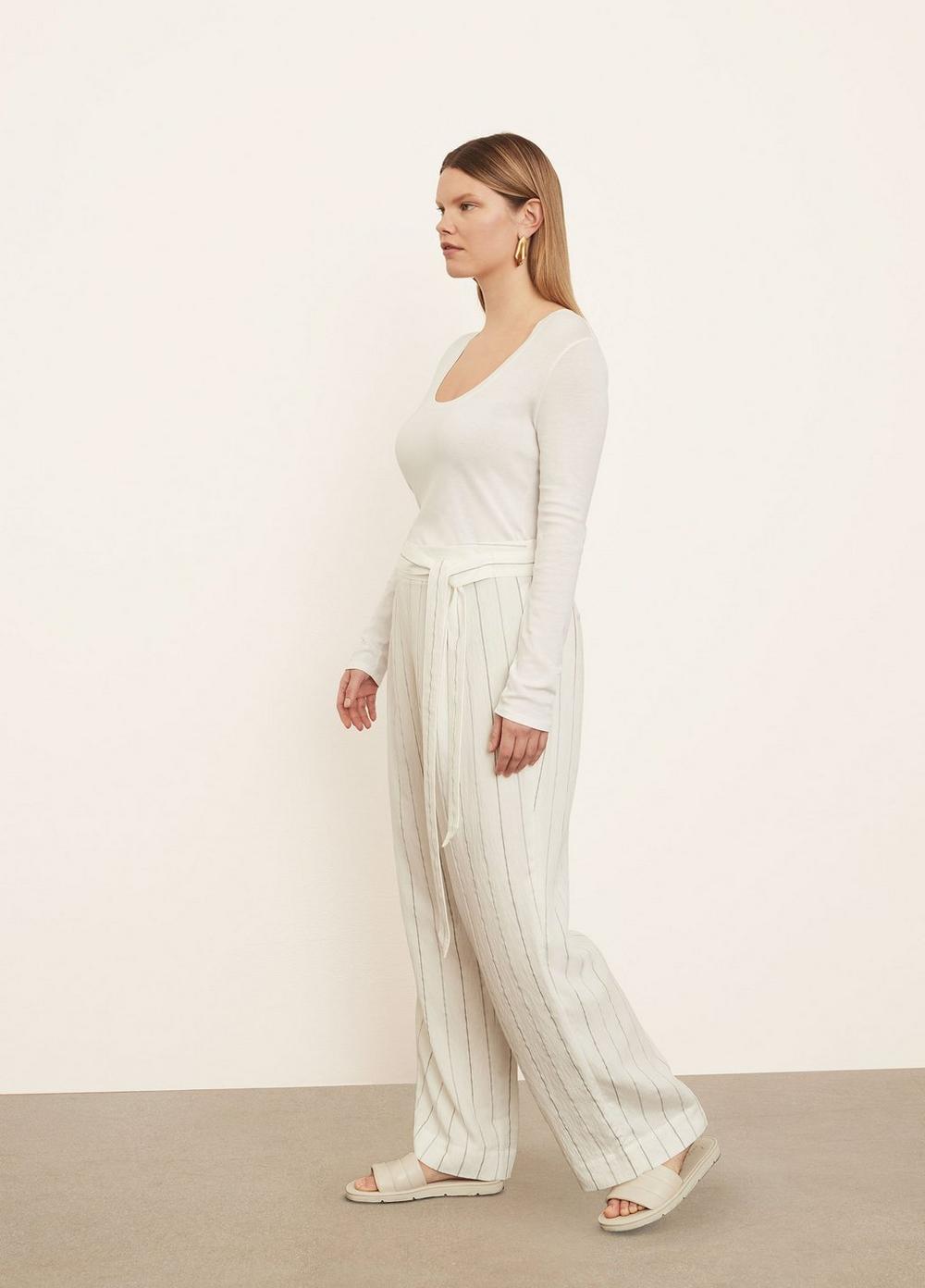 Soft Stripe Belted Pull On Pant