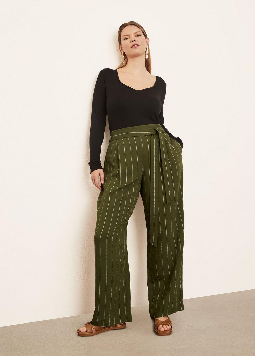 Soft Stripe Belted Pull On Pant