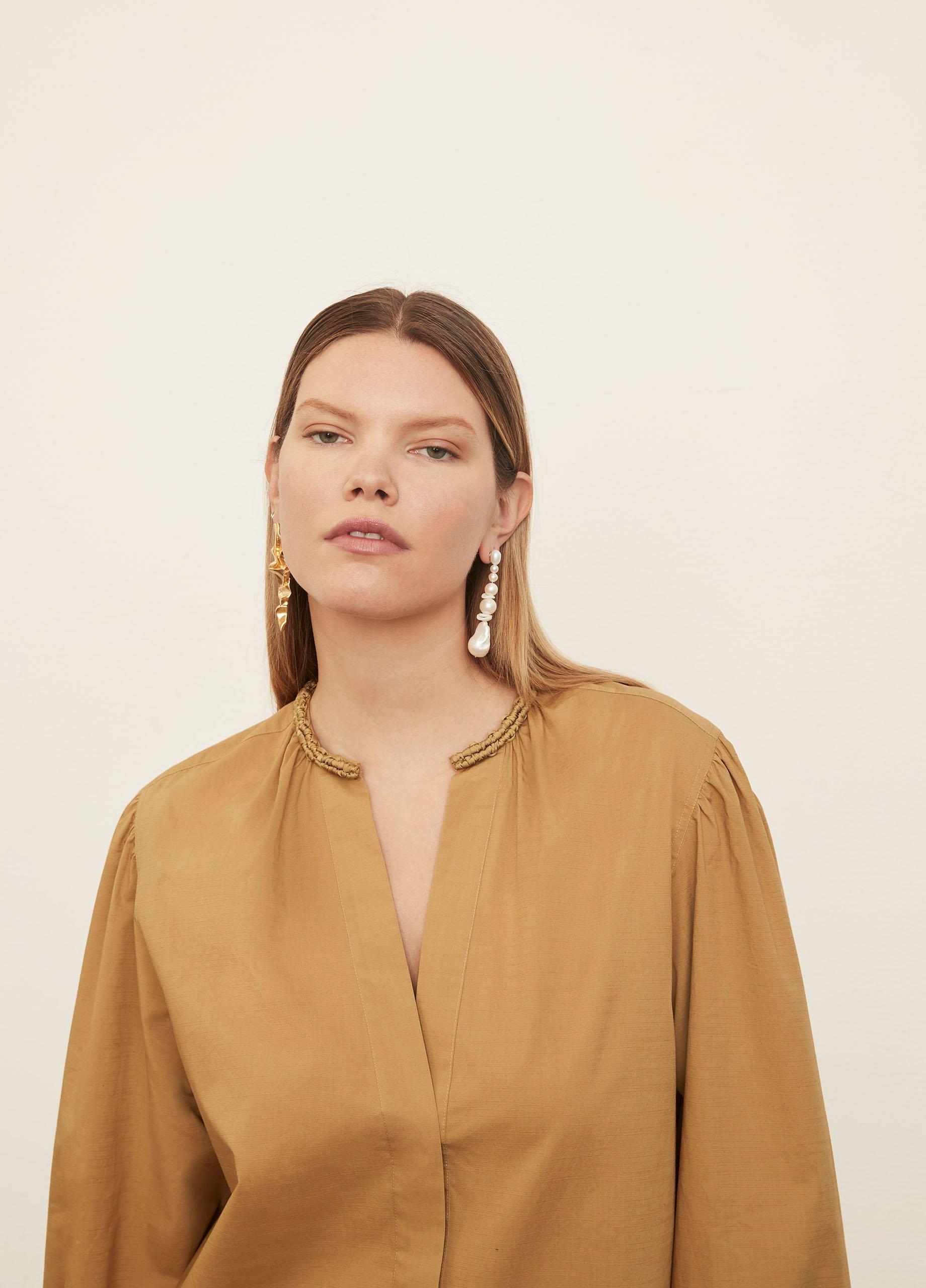 Braid Trim Band Collar Blouse image number 1