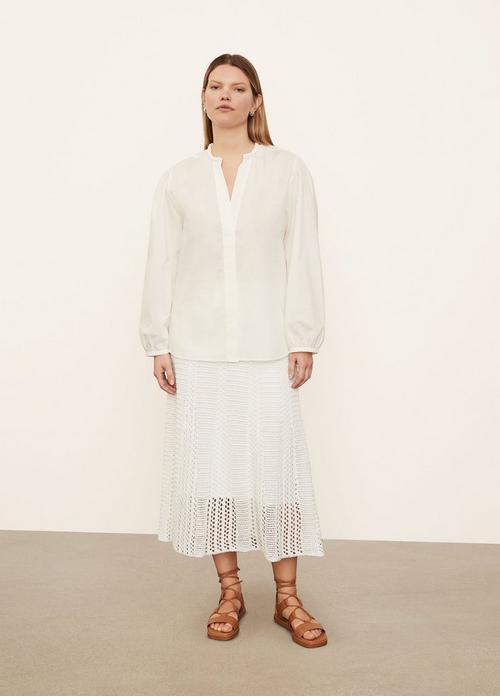 Braid Trim Band Collar Blouse